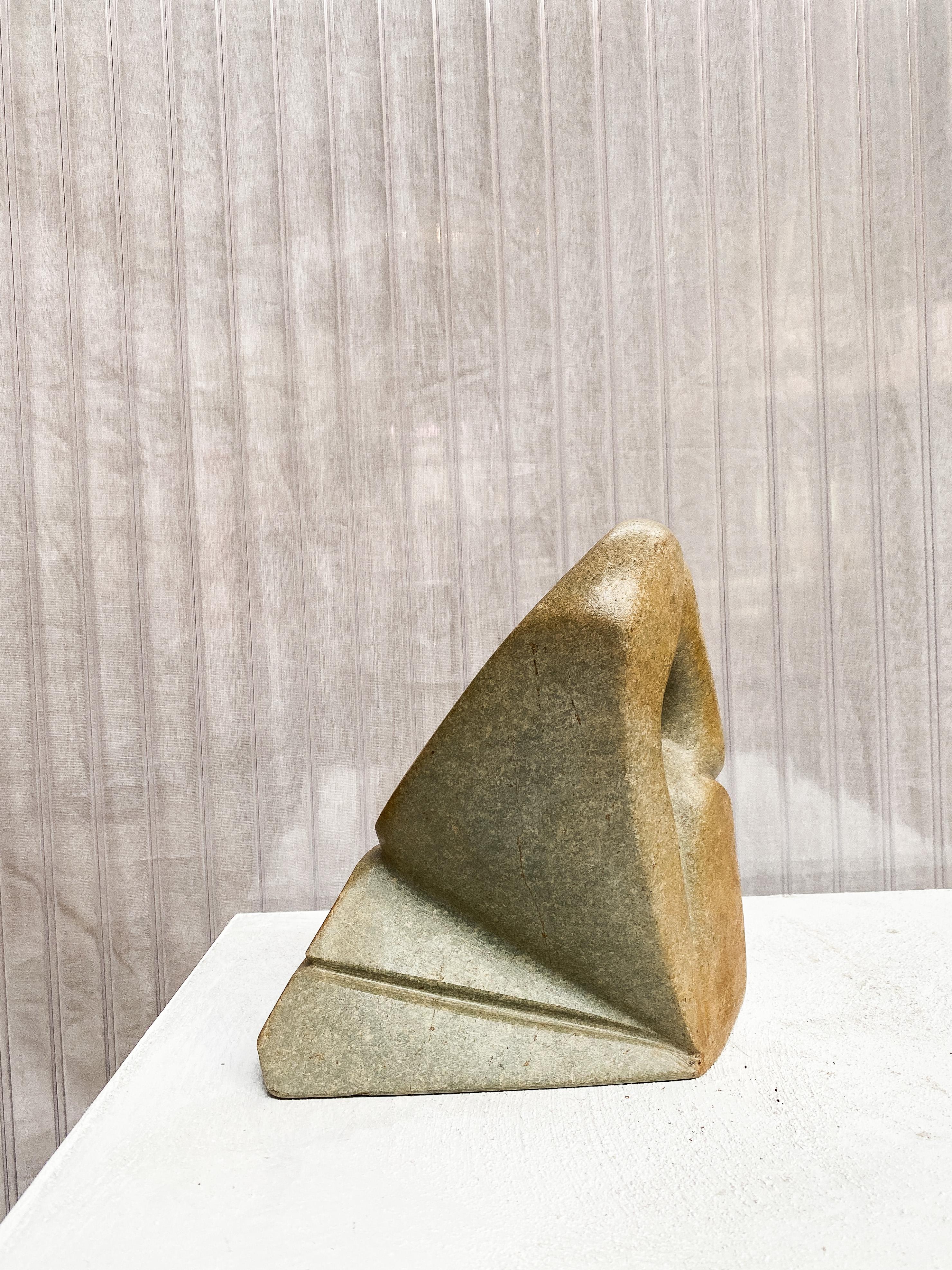 Organic shaped Abstract Mid-Century Sculpture in Greenish Stone, Hand Carved In Good Condition For Sale In AMSTERDAM, NL