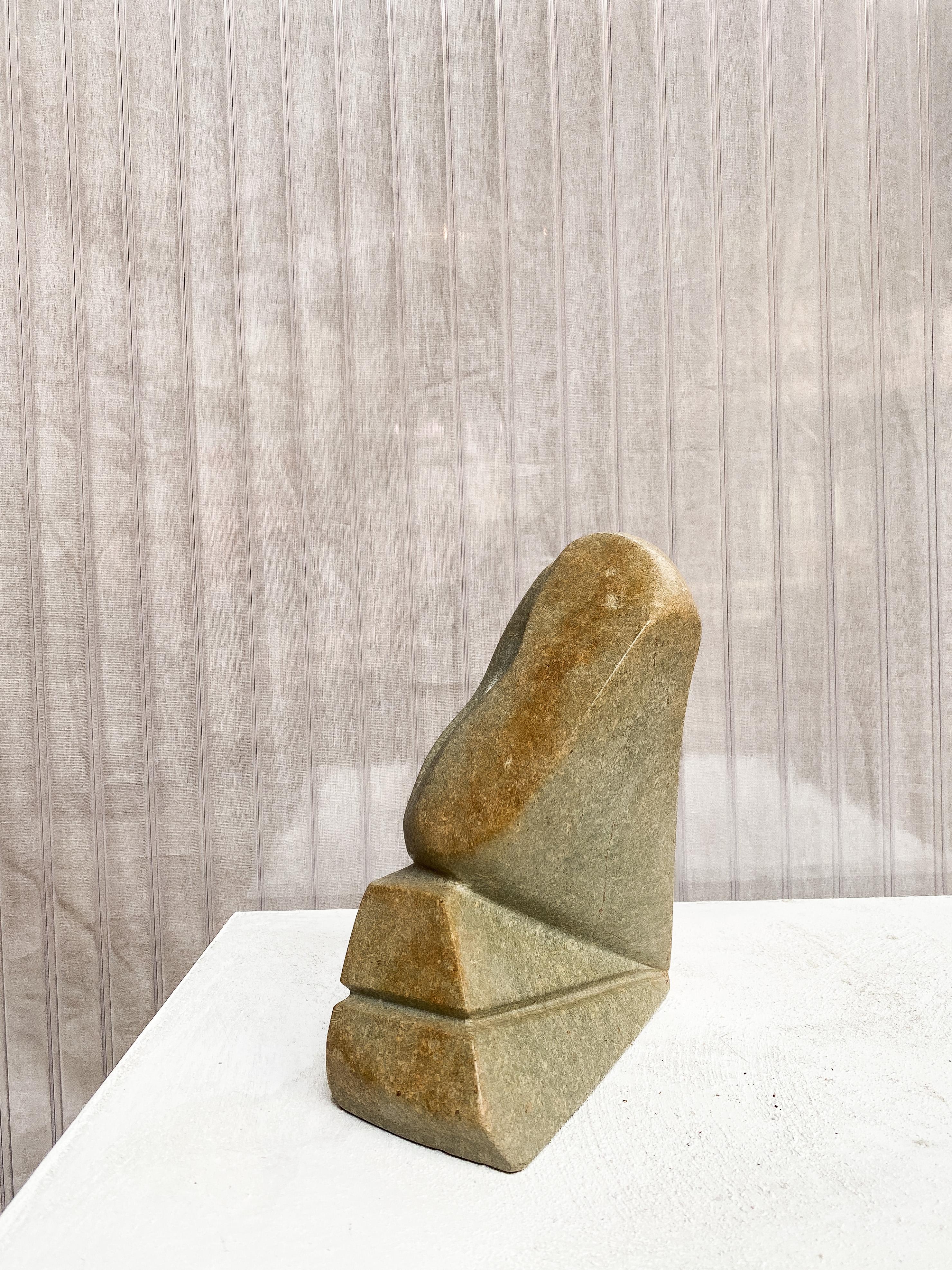 20th Century Organic shaped Abstract Mid-Century Sculpture in Greenish Stone, Hand Carved For Sale