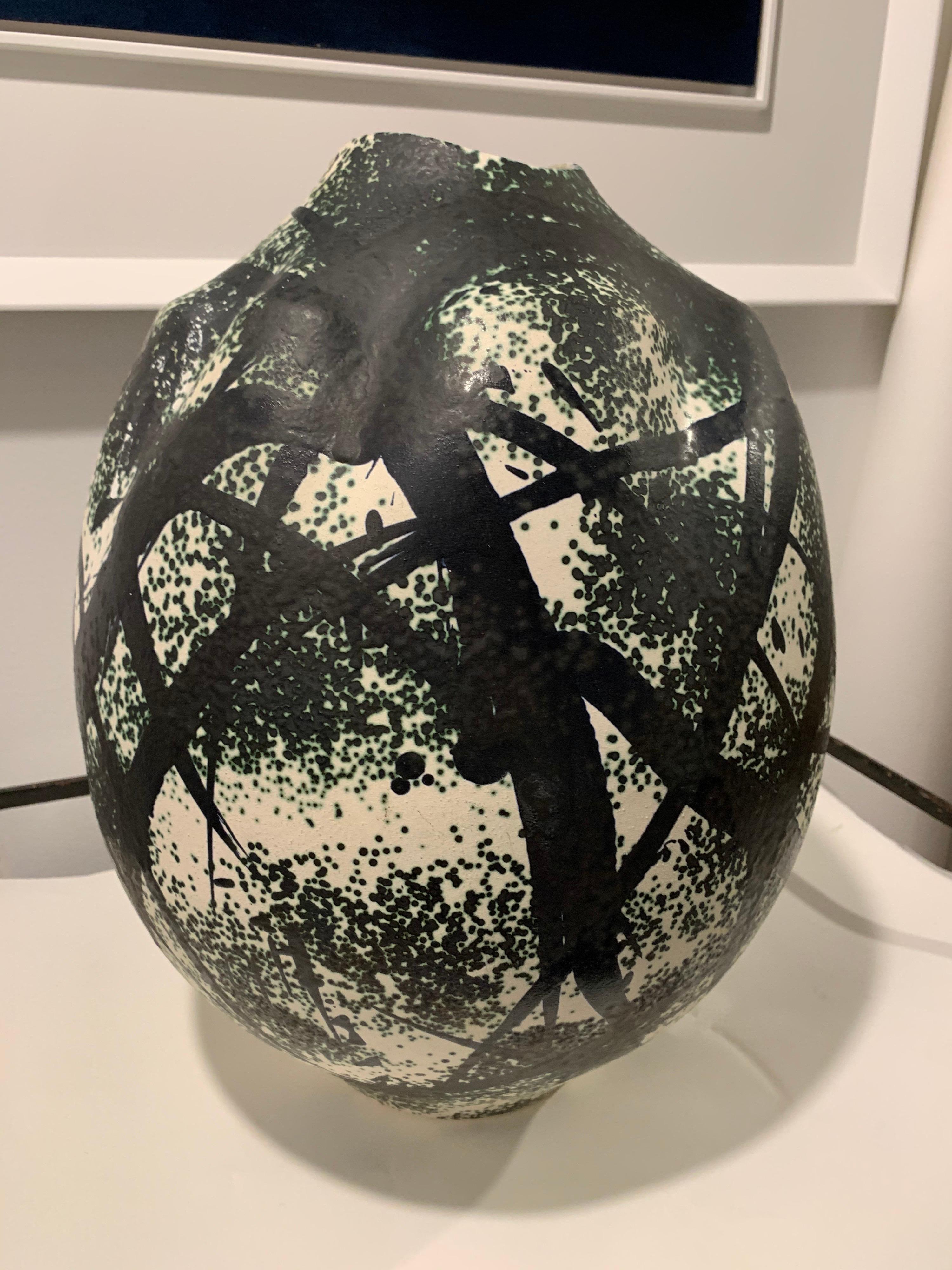 Ceramic Amorphic Oversized Painted Vase/ Vessel For Sale
