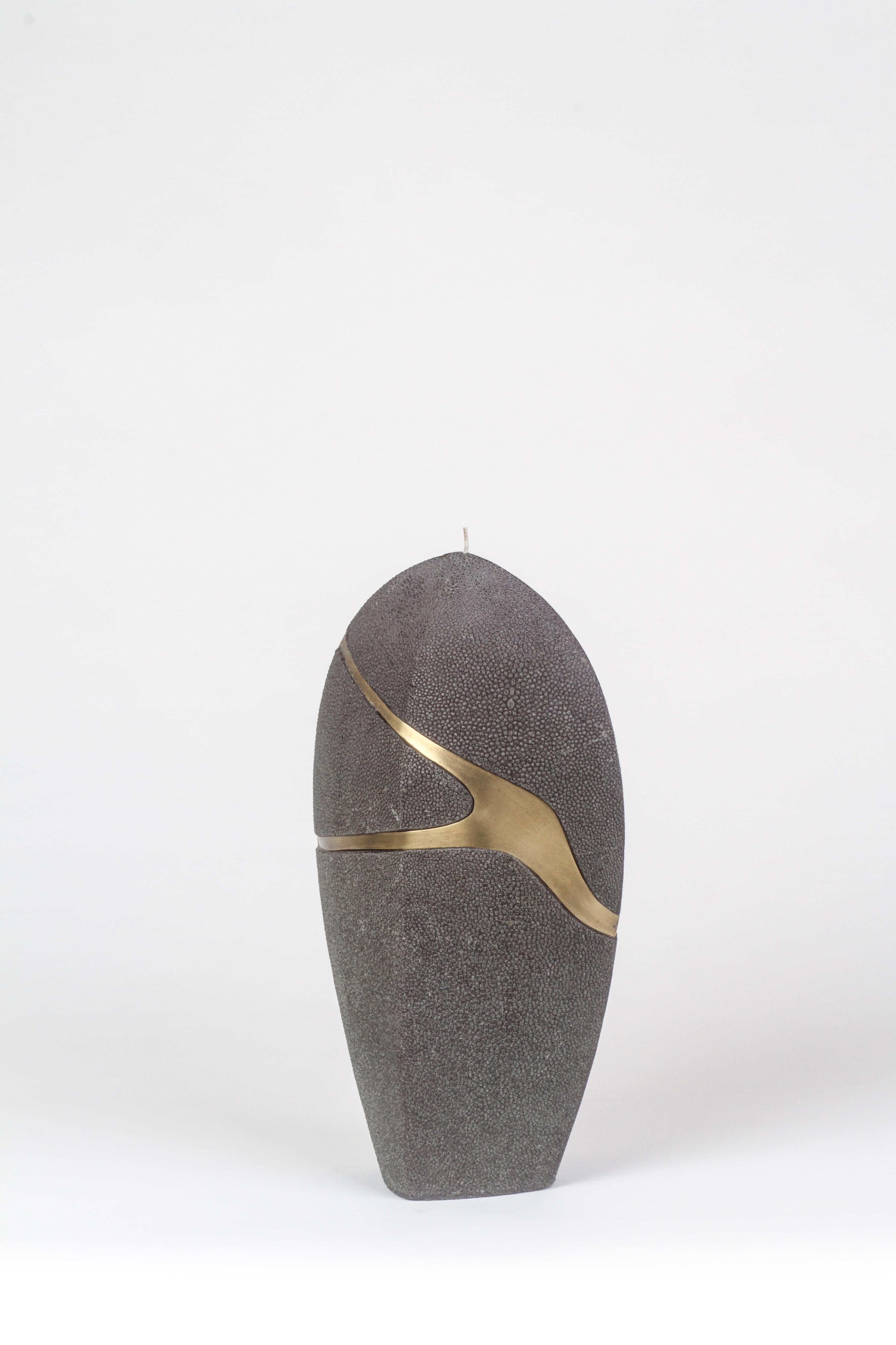 French Amorphous Candles in Black Shagreen-Textured Wax & Brass by Patrick Coard, Paris For Sale