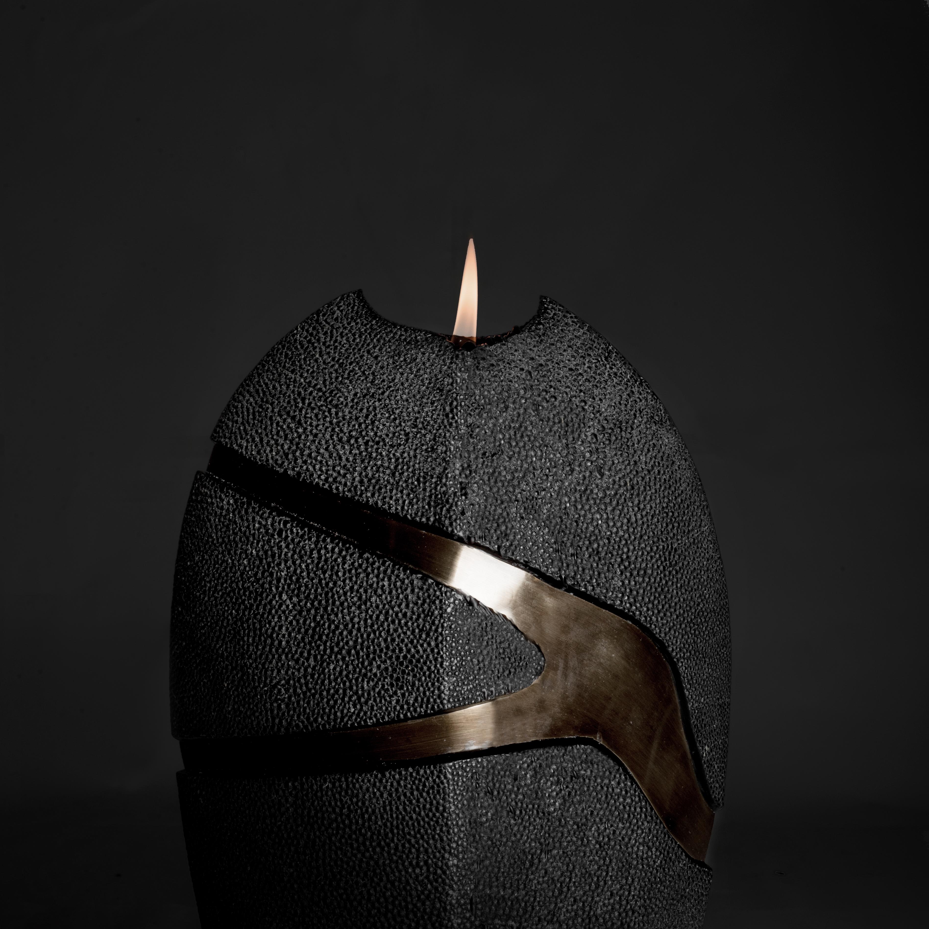 Hand-Crafted Amorphous Candles in Black Shagreen-Textured Wax & Brass by Patrick Coard, Paris For Sale