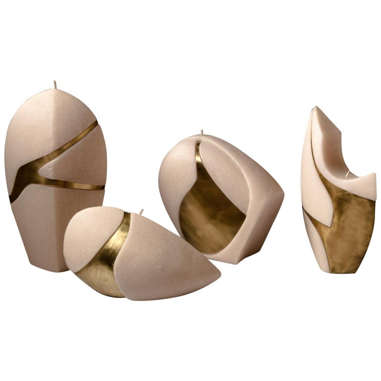 Amorphous Candles in White ShagreenTextured Wax and Brass by Patrick