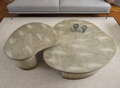Coffee Table, Lacquered Wood in Handmade Textured Finish, Amorphous