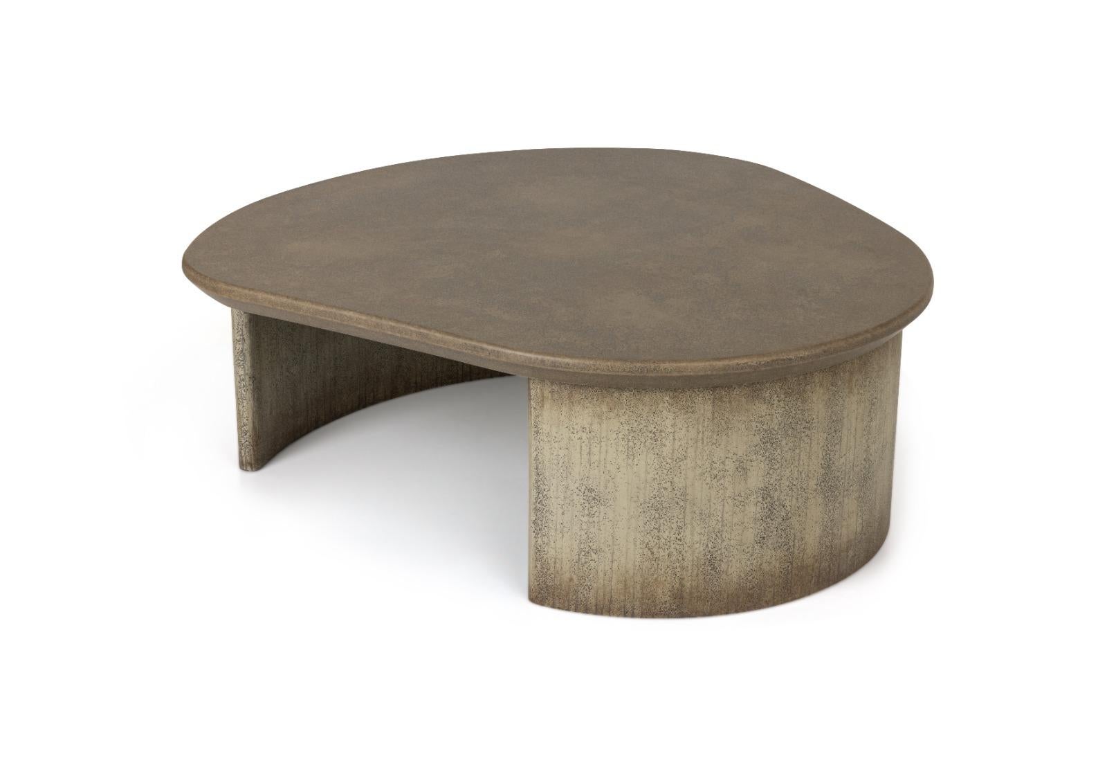 Modern Coffee Table, Lacquered Wood in Handmade Textured Finish, Amorphous  For Sale