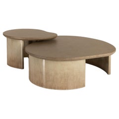 Coffee Table, Lacquered Wood in Handmade Textured Finish, Amorphous 