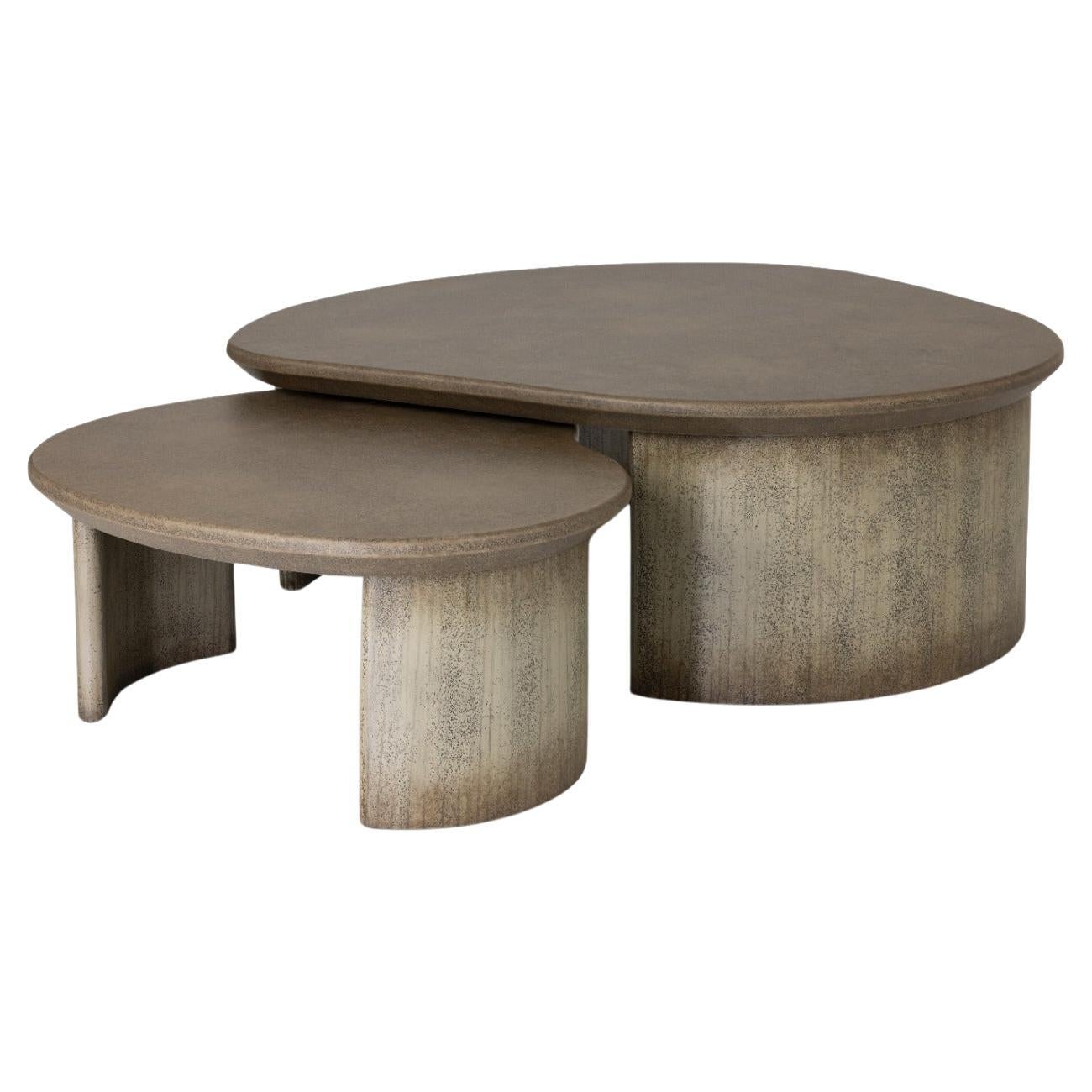 Coffee Table, Lacquered Wood in Handmade Textured Finish, Amorphous 