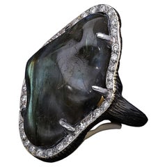 Amorphous Labradorite Ring 14 K Gold Diamonds