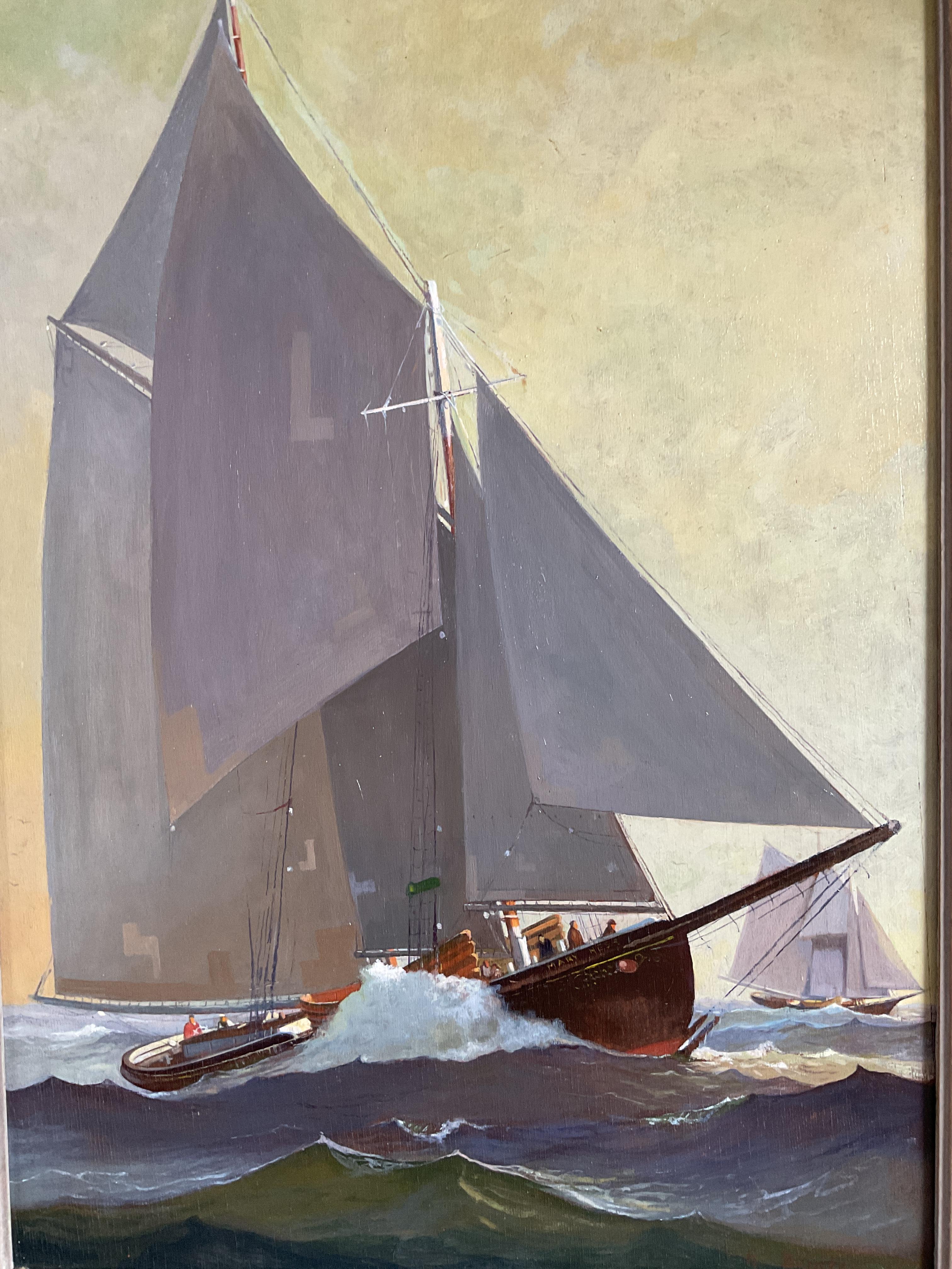Pittura ad olio d'epoca su regata di yacht dell'artista quotato Amos C.C. Brinton (1888-1982) - Painting di Amos C. Brinton
