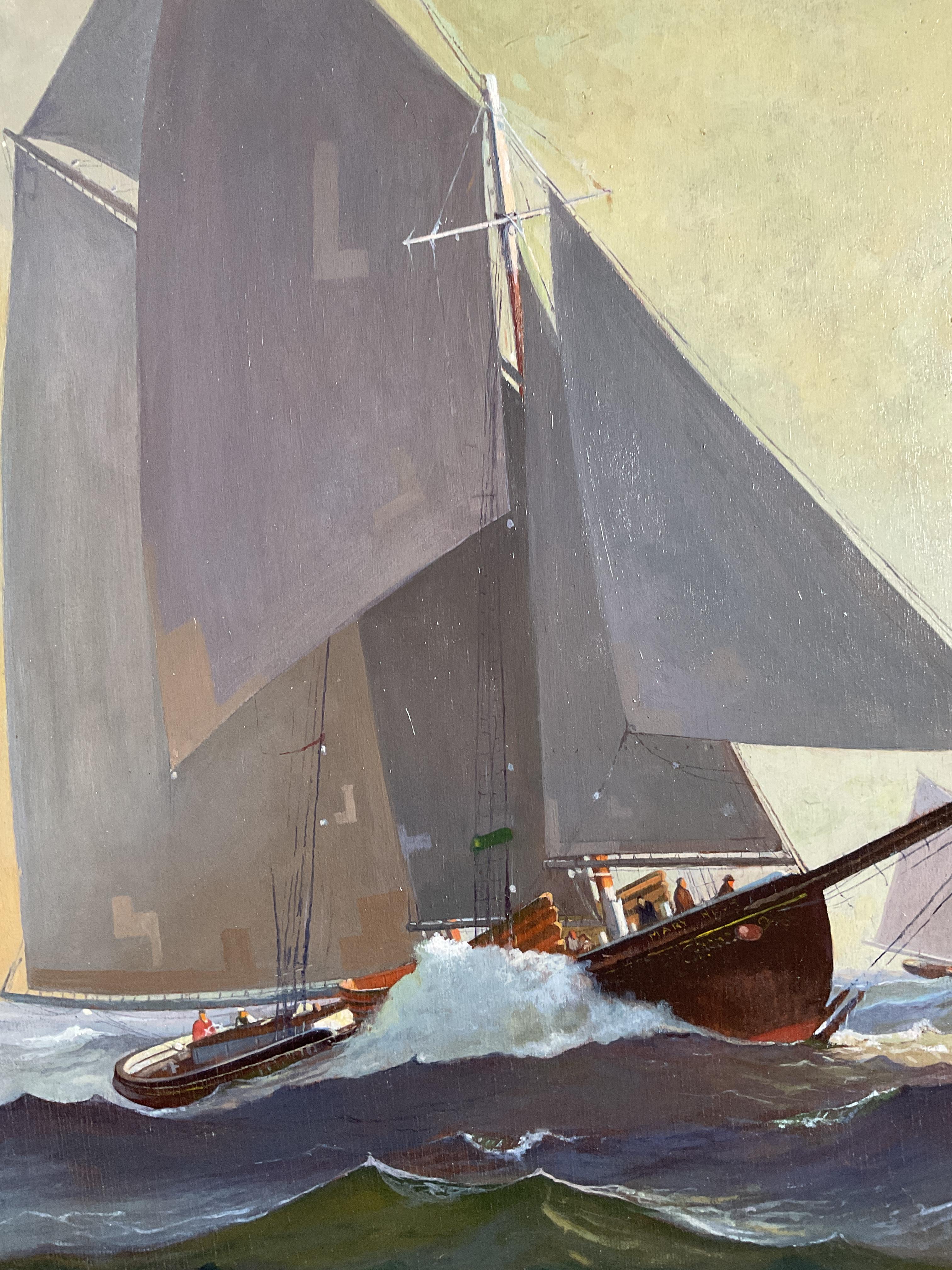 Pittura ad olio d'epoca su regata di yacht dell'artista quotato Amos C.C. Brinton (1888-1982) - Painting American Modern di Amos C. Brinton