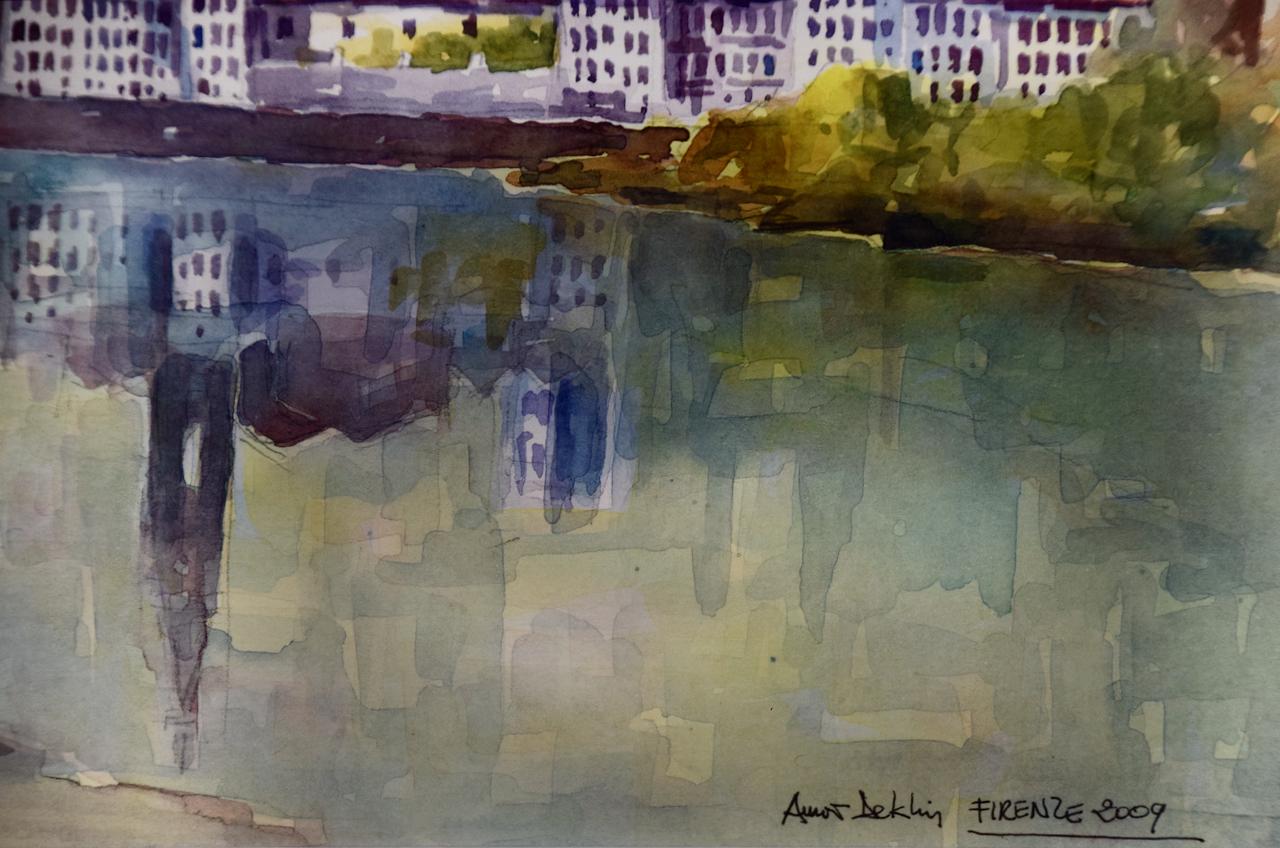 Aquarelle originale encadrée « View of Florence » (Vue de Florence) d'Amos Deklin en vente 2
