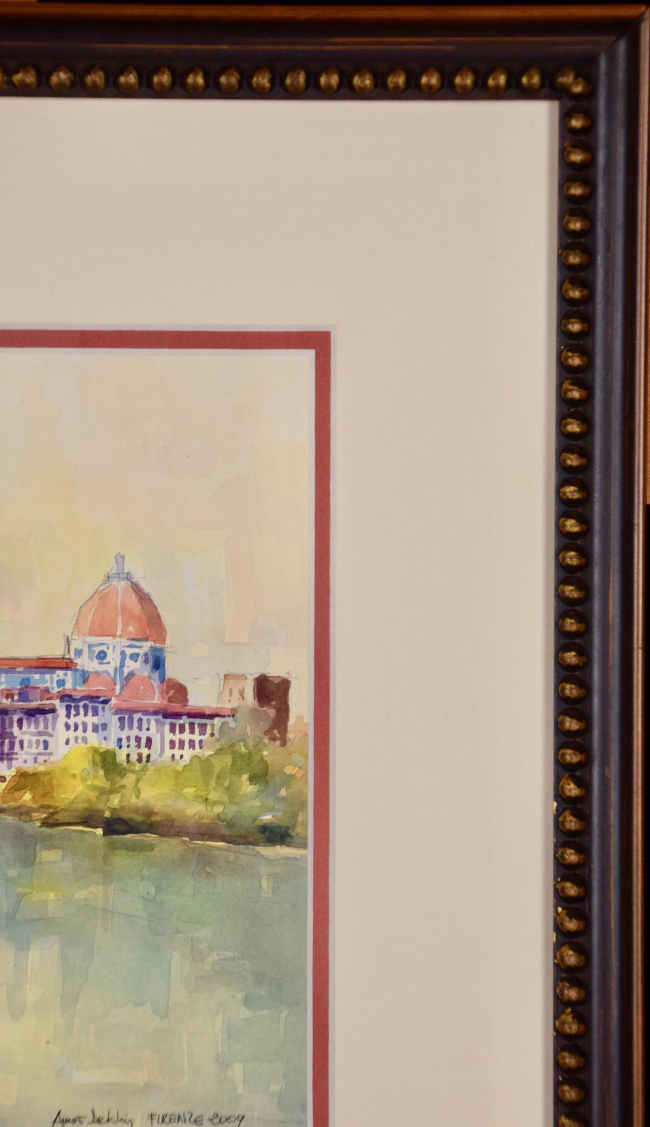Veduta di Firenze (Firenze): acquerello originale incorniciato di Amos Deklin 2