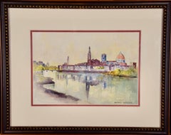 Aquarelle originale encadrée « View of Florence » (Vue de Florence) d'Amos Deklin