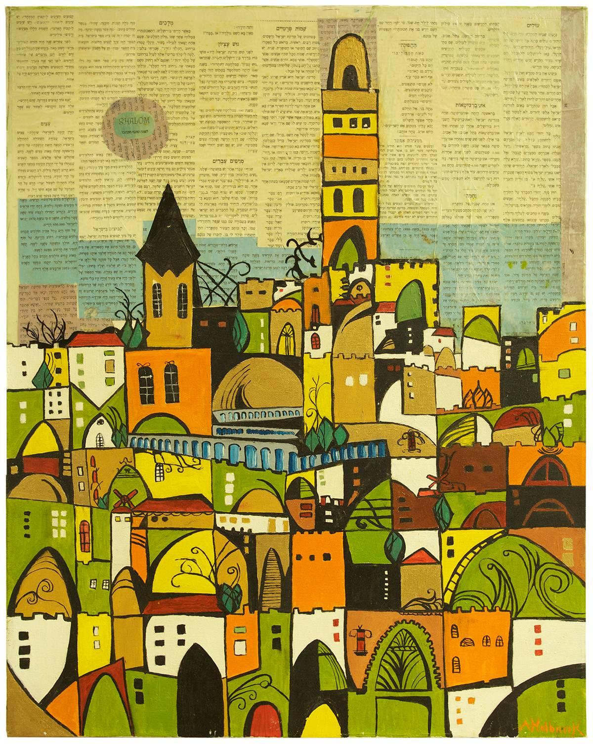 Jerusalem, Mixed Media Abstract - Abstract Geometric Mixed Media Art by Amos M. Holbrook
