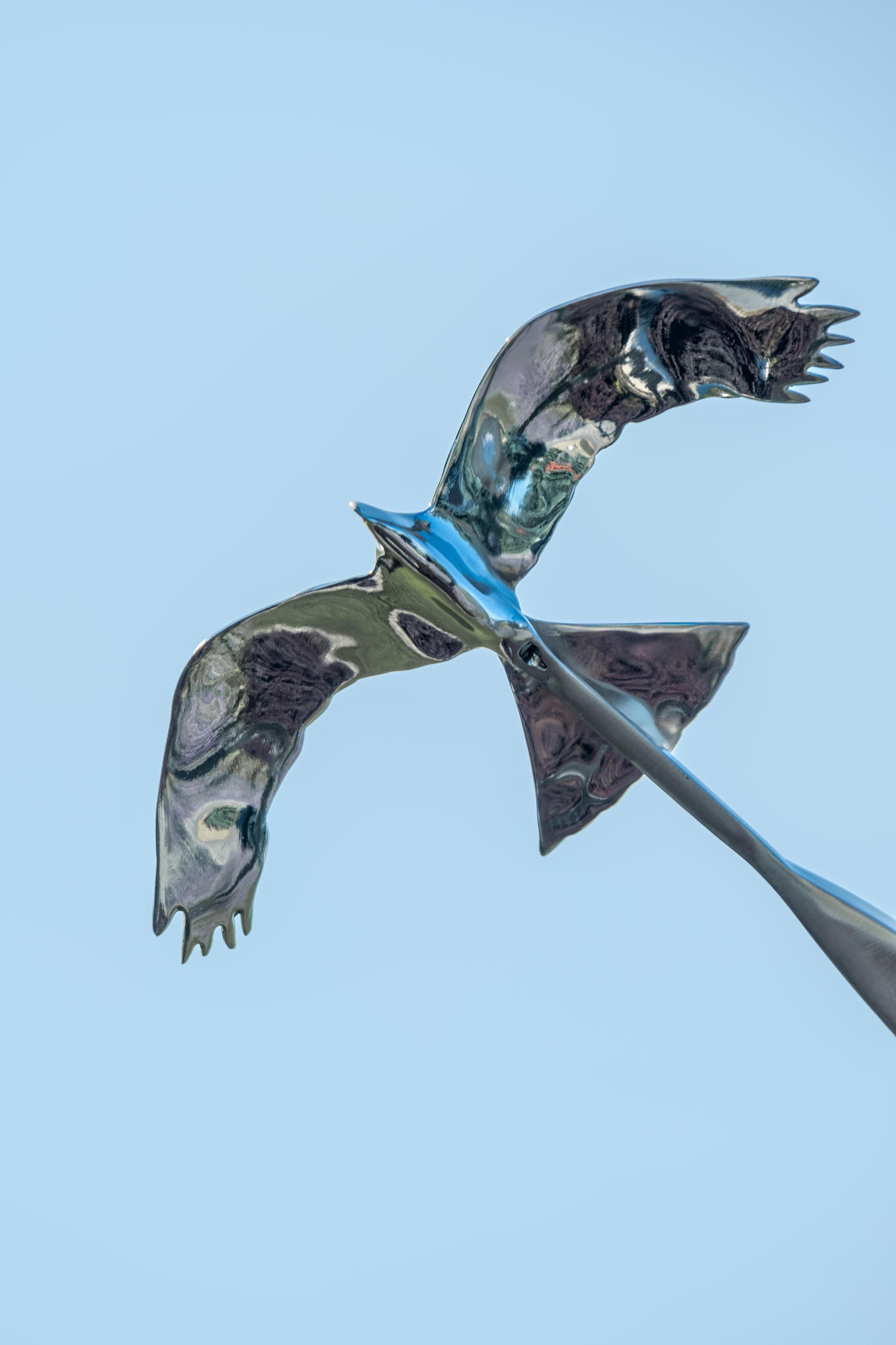 Crossing Paths (Vogel im Flug) – figurative, kinetische Skulptur aus Edelstahl im Angebot 3