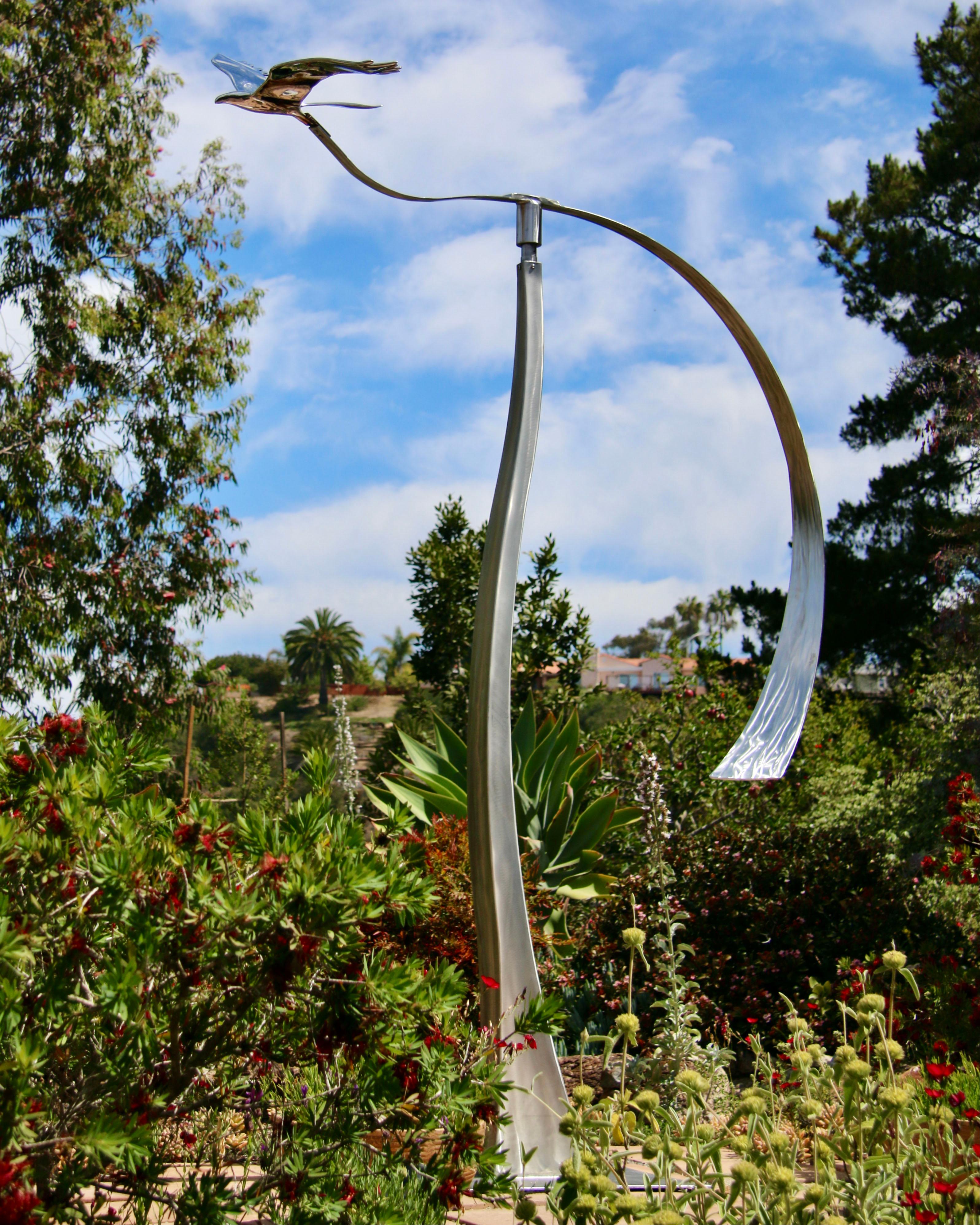 Eagle Soaring - kinetic, contemporary, figurative, stainless steel sculpture - Contemporary Sculpture by Amos Robinson