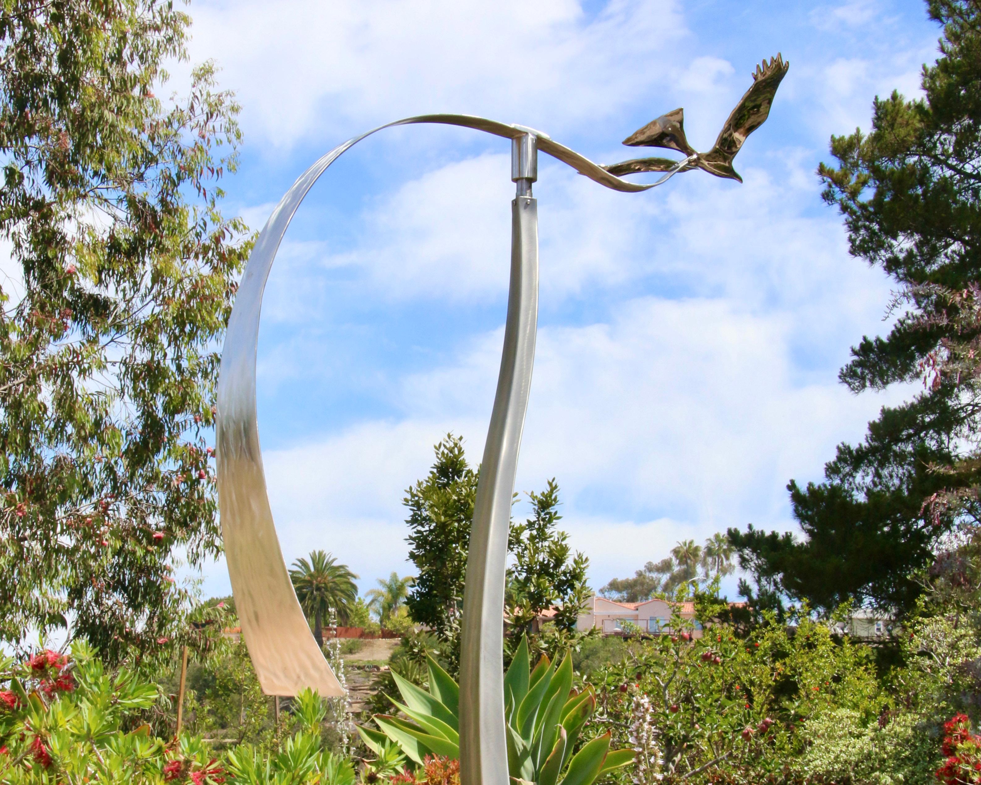 Eagle Soaring - kinetic, contemporary, figurative, stainless steel sculpture - Sculpture by Amos Robinson
