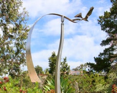 Eagle Soaring - sculpture, kinetic, contemporary, figurative,  stainless steel