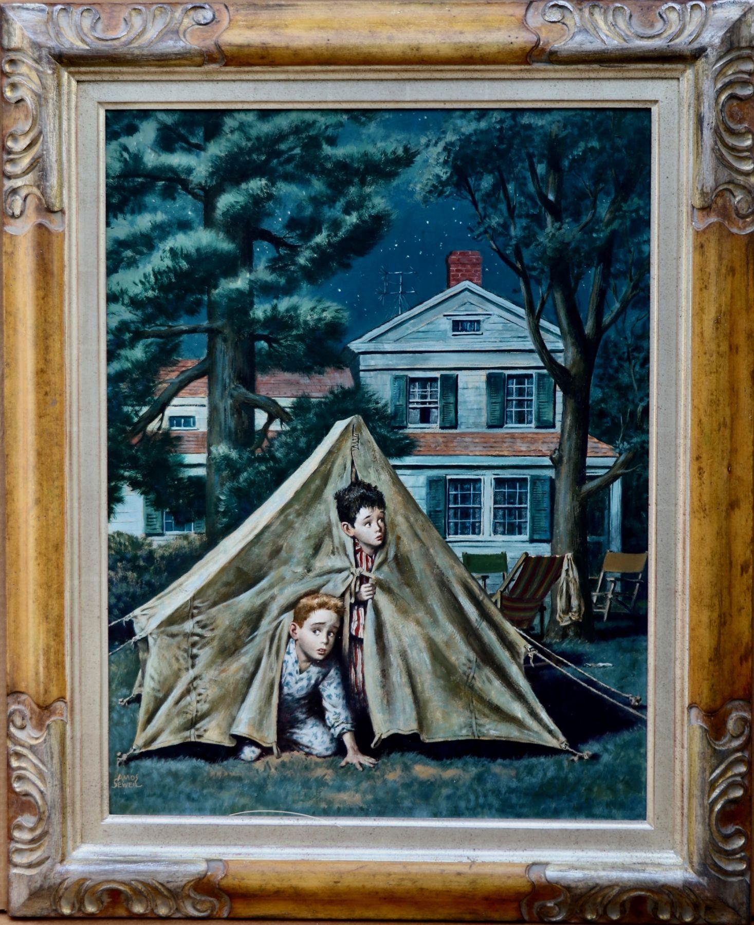 Backyard Campers, The Saturday Evening Post Cover - Painting by Amos Sewell