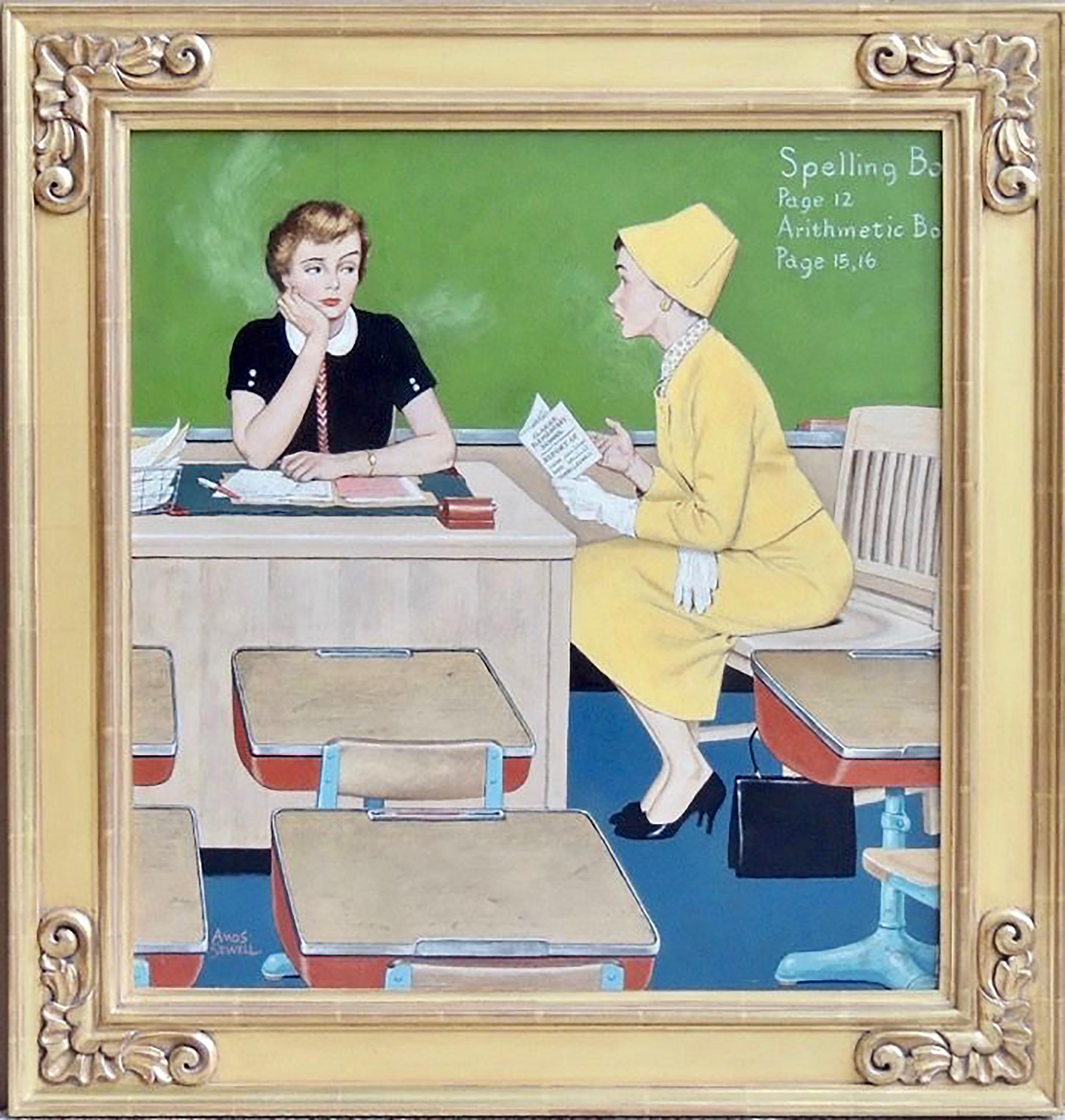 Parent- Teacher Conference, Saturday Evening Post Cover - Painting by Amos Sewell