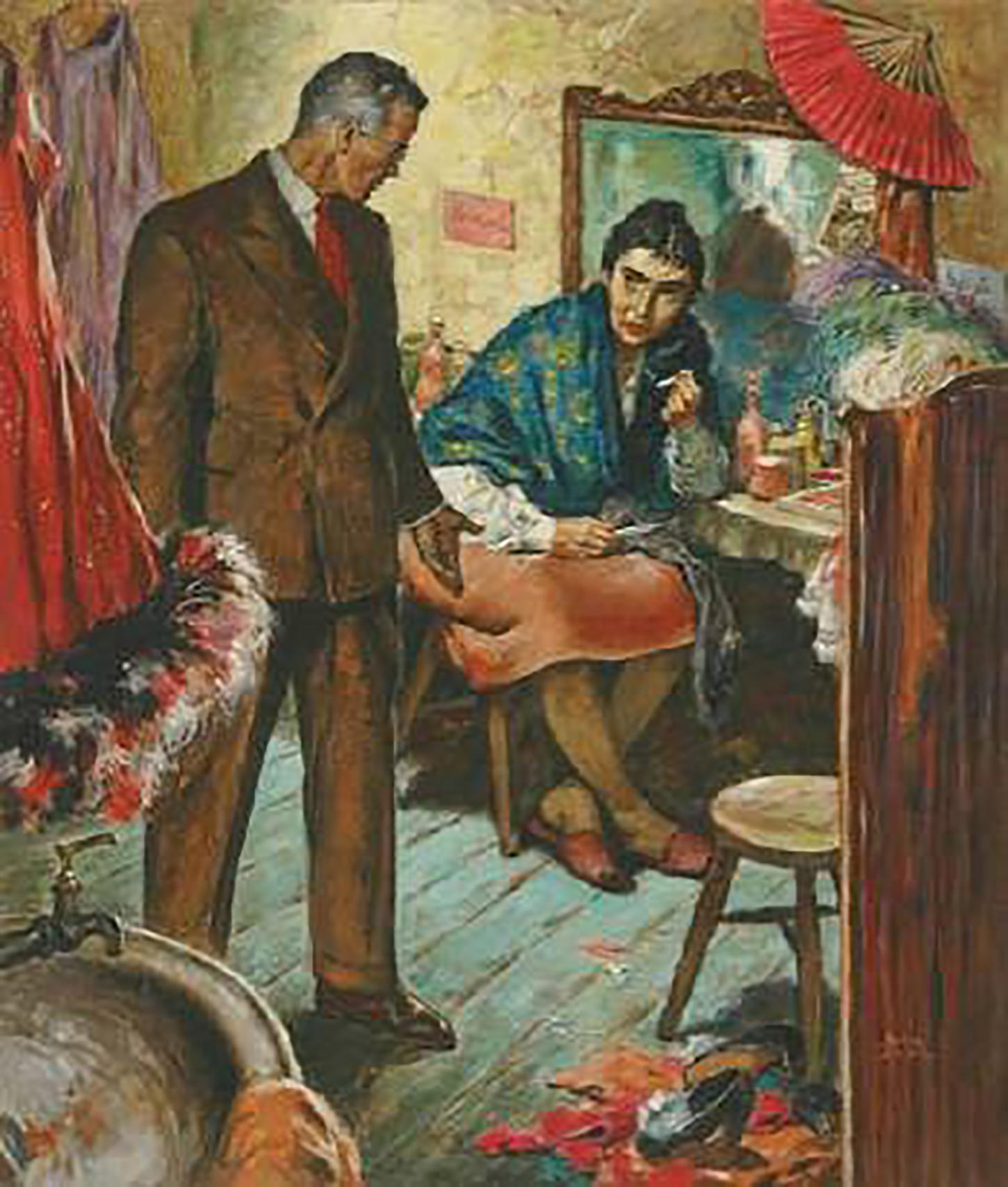 Amos Sewell Interior Painting - "Remembered Anger, " Story Illustration for the Saturday Evening Post