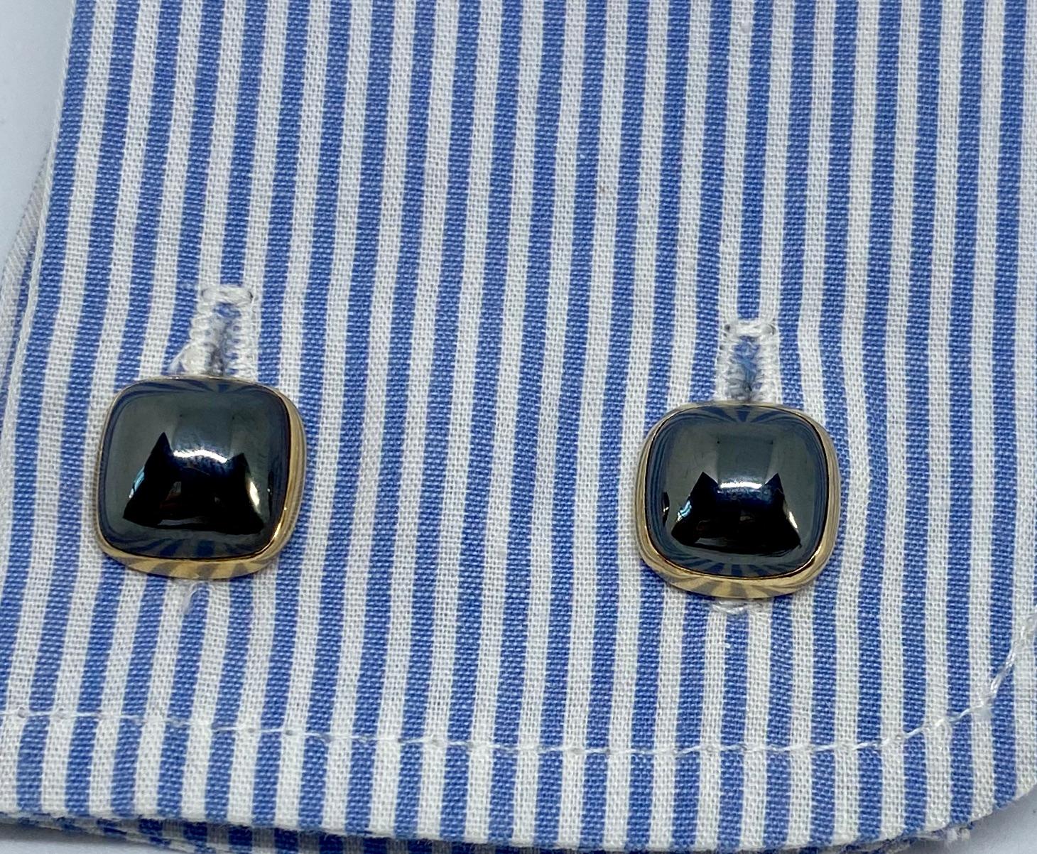 Sugarloaf Cabochon Amos Sulka Dress Set in 14 Karat Yellow Gold with Hematites by Larter & Sons