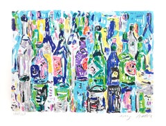 Botellas, litografía impresionista firmada por Amos Yaskil