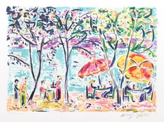 Vintage Cafe Dining, Signed Impressionist Lithograph by Amos Yaskil
