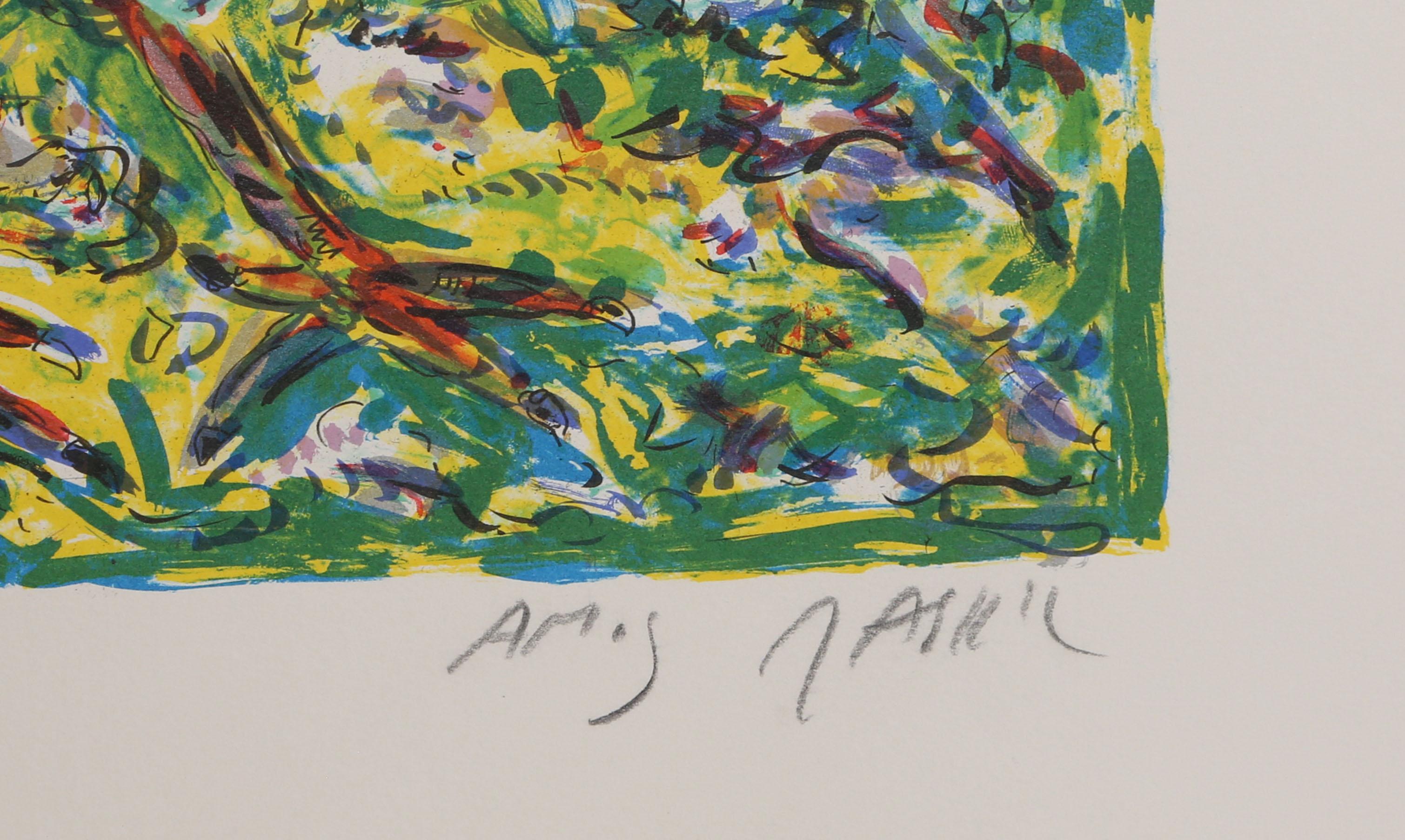 Gallos, litografía impresionista firmada por Amos Yaskil en venta 1