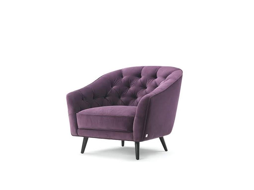 Modern Amouage Armchair in Purple Velvet with Wood Base by Busnelli For Sale