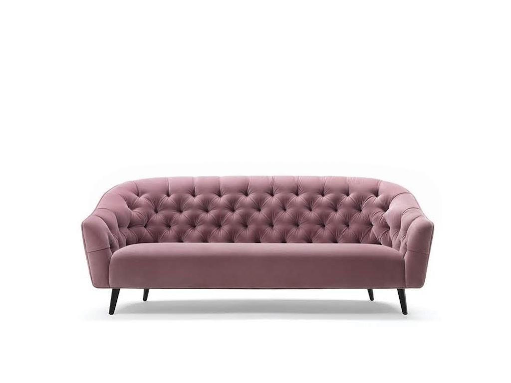 Modern Amouage SL Sofa in Pink Leather with Wood Base by Busnelli For Sale