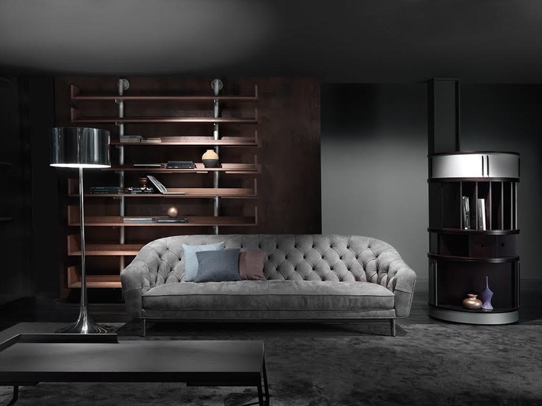 Modern Amouage Sofa in Grey Leather and Wood Base by Busnelli For Sale