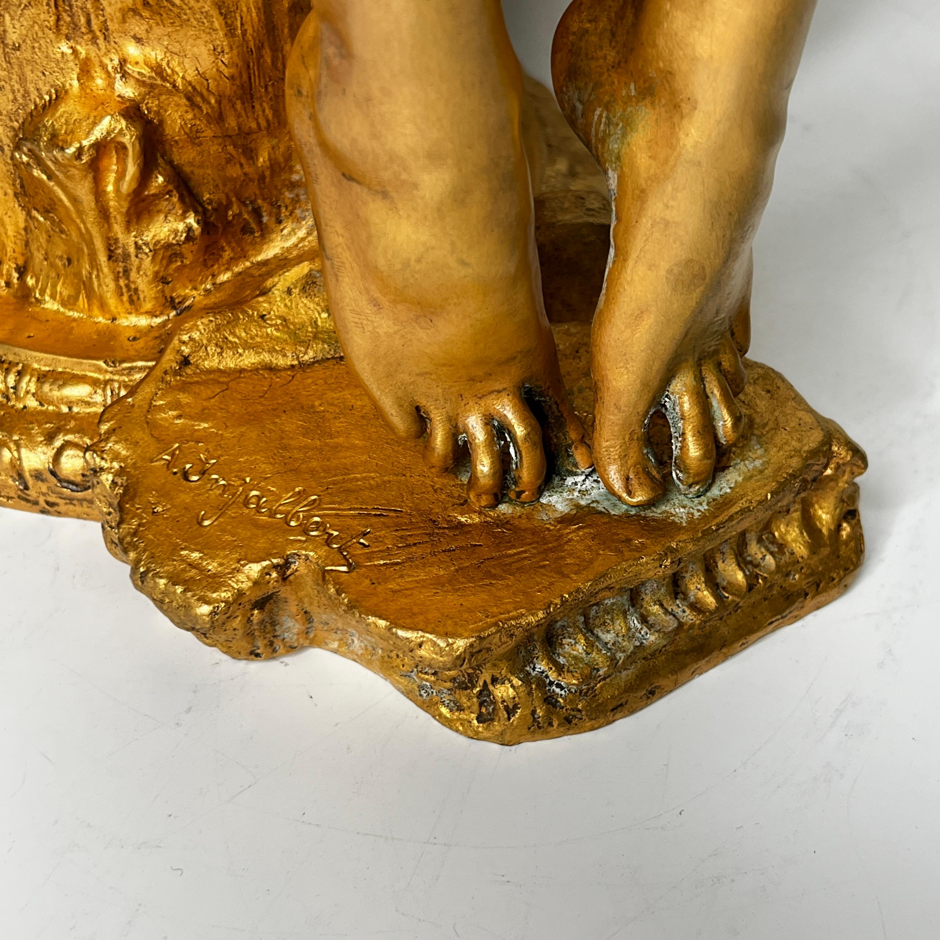 Amour Aux Colombes - Sculpture en bronze doré d'après Jean Antoine Injalbert en vente 4