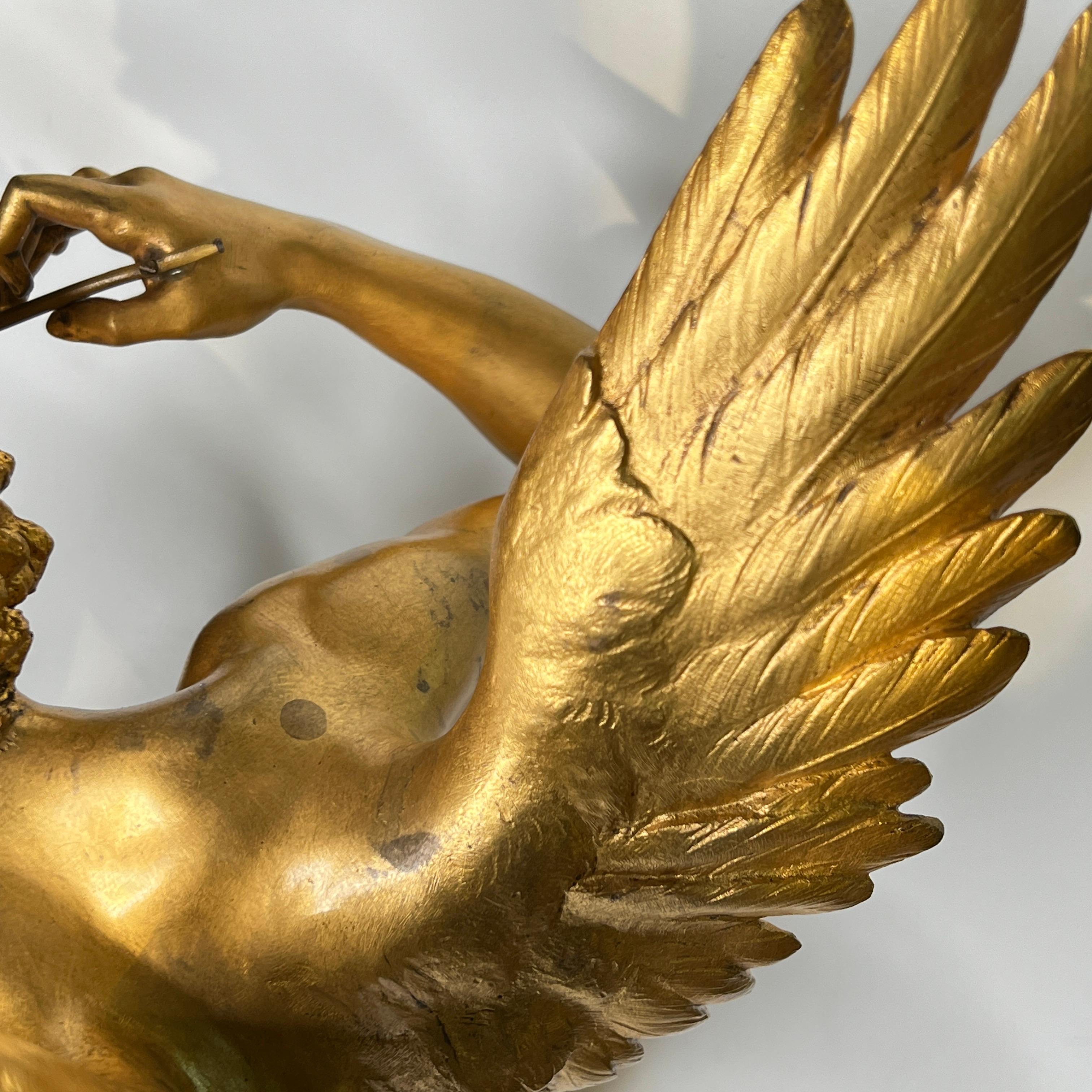 Amour Aux Colombes - Sculpture en bronze doré d'après Jean Antoine Injalbert en vente 5