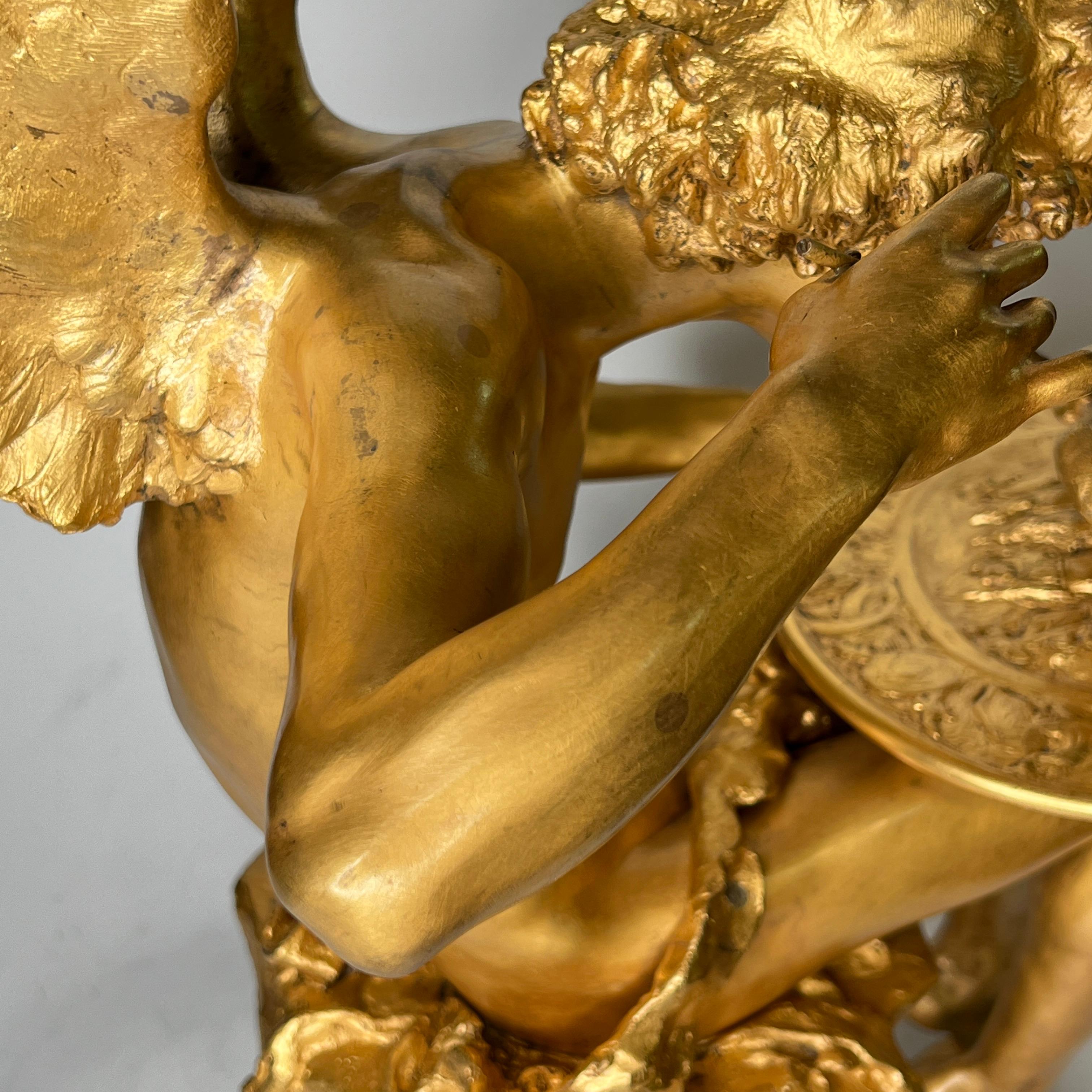 Amour Aux Colombes - Sculpture en bronze doré d'après Jean Antoine Injalbert en vente 10