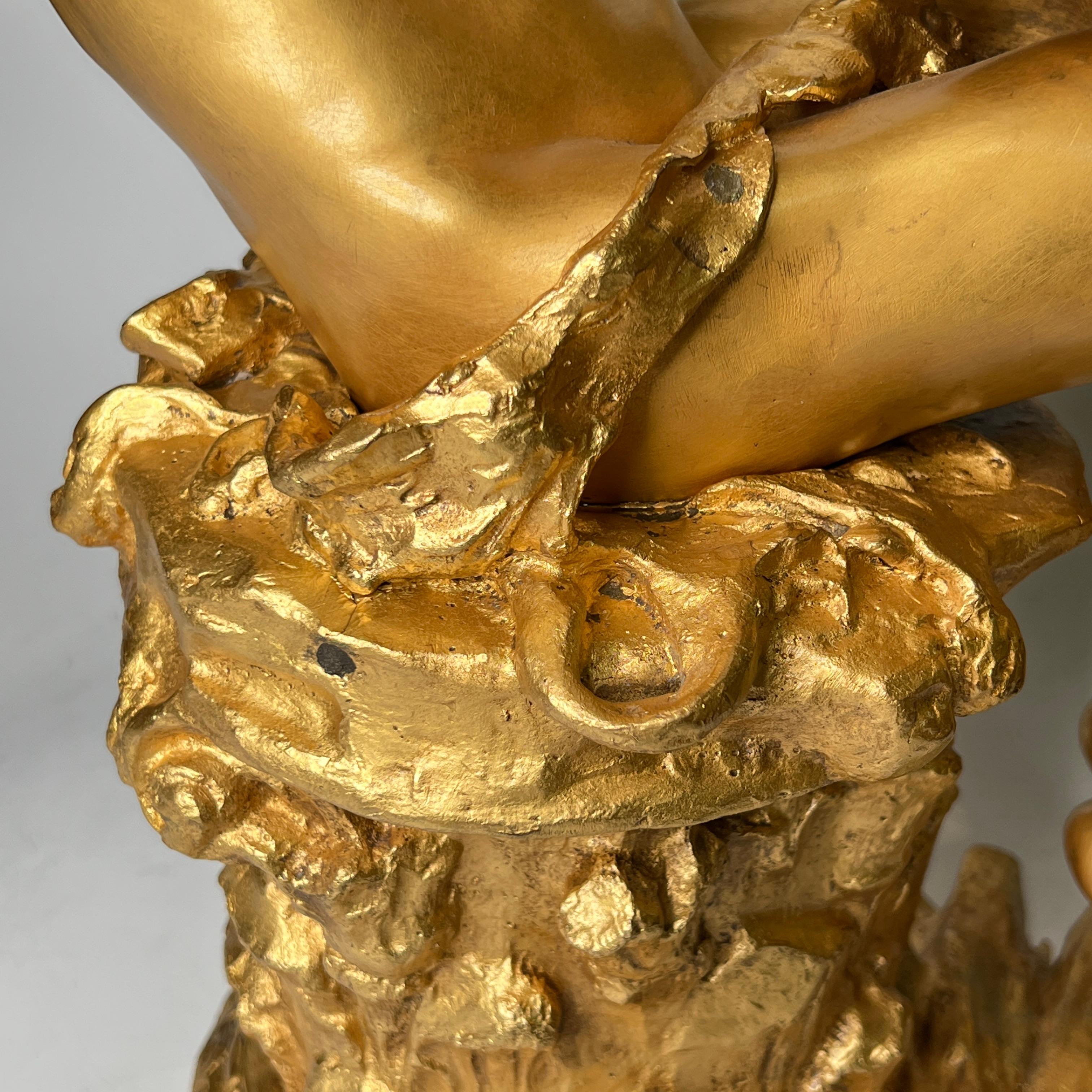 Amour Aux Colombes - Sculpture en bronze doré d'après Jean Antoine Injalbert en vente 11