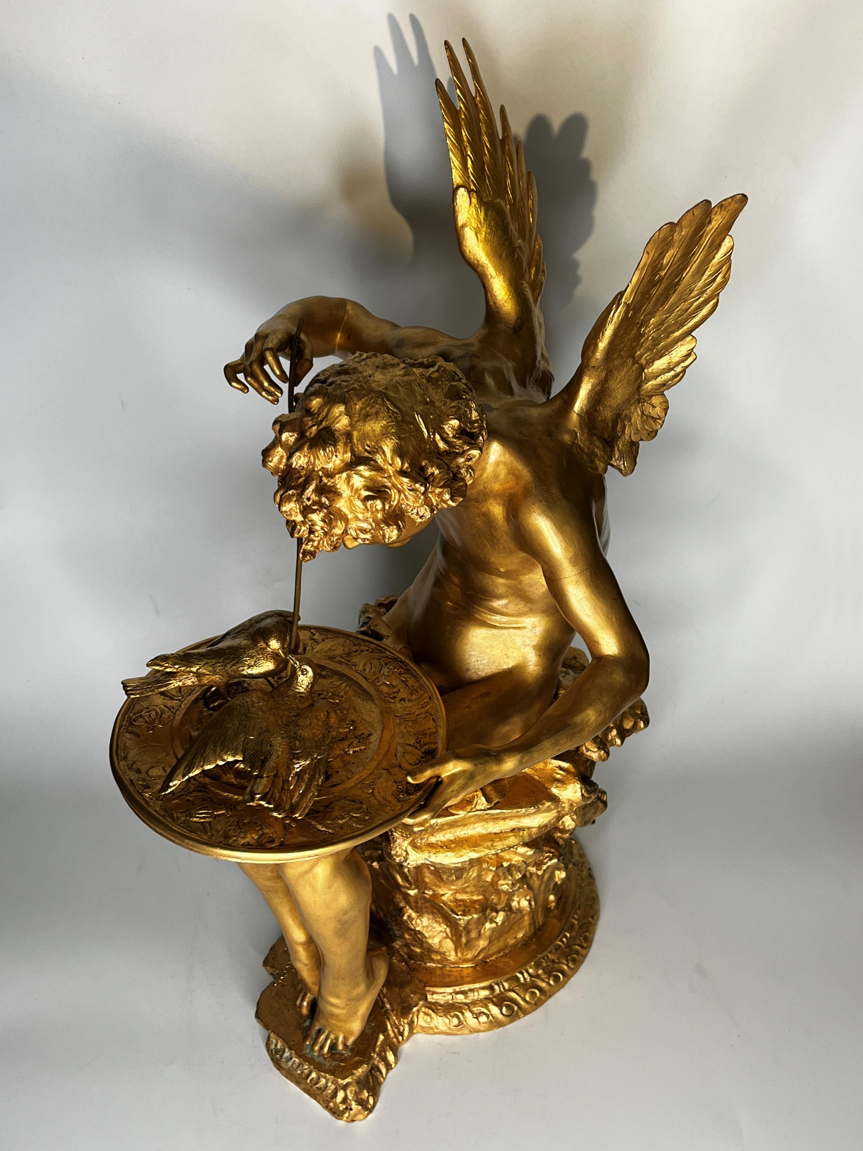 Amour Aux Colombes - Sculpture en bronze doré d'après Jean Antoine Injalbert Bon état - En vente à New York, US
