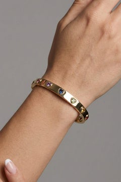 Amour Heart Sapphire 14K Yellow Gold Hinged Bangle