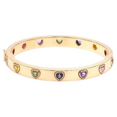 Amour Heart Sapphire 14K Yellow Gold Hinged Bangle