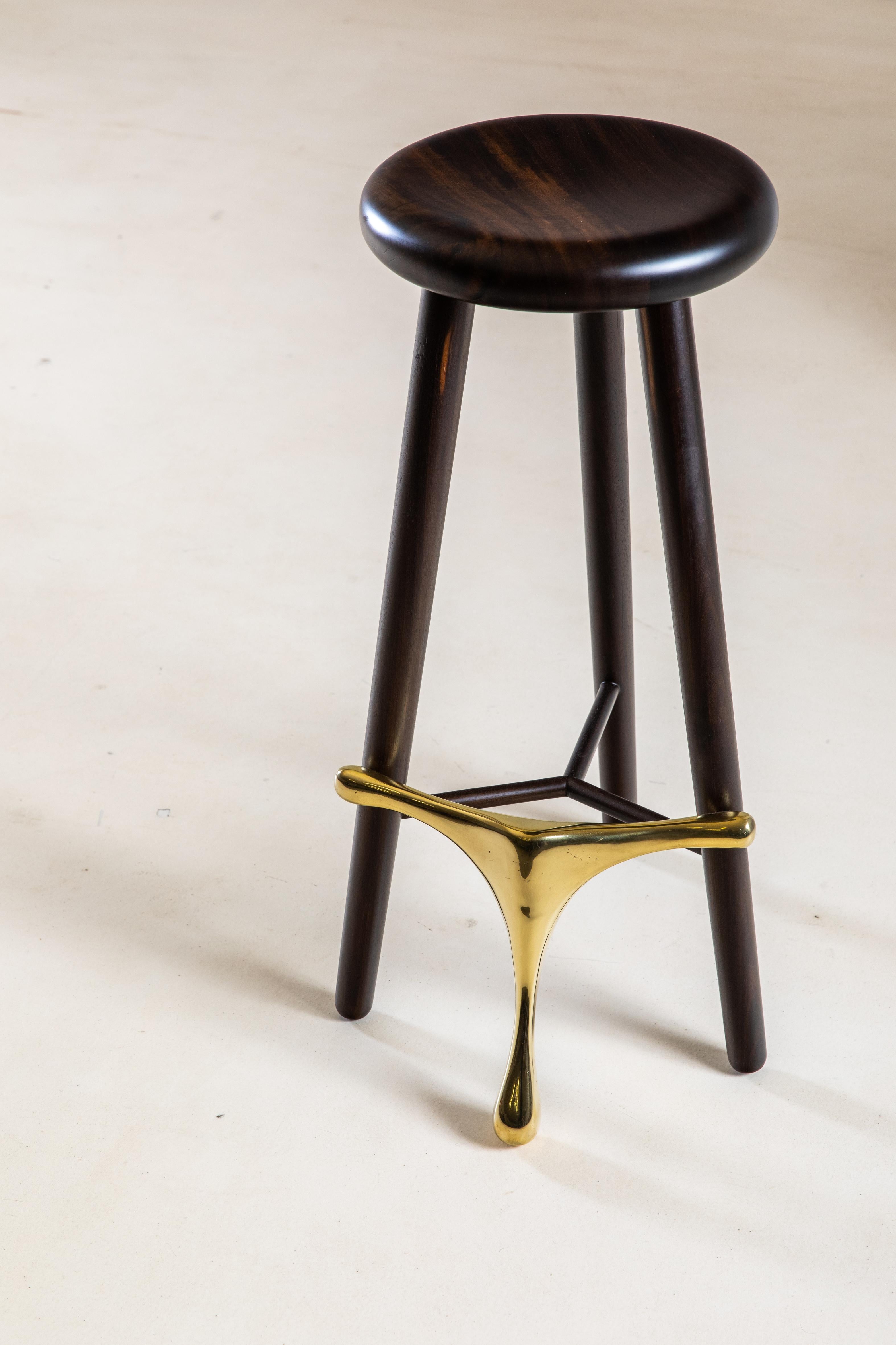 Contemporary Amparo Braúna and Bronze Stool by Alva Design For Sale