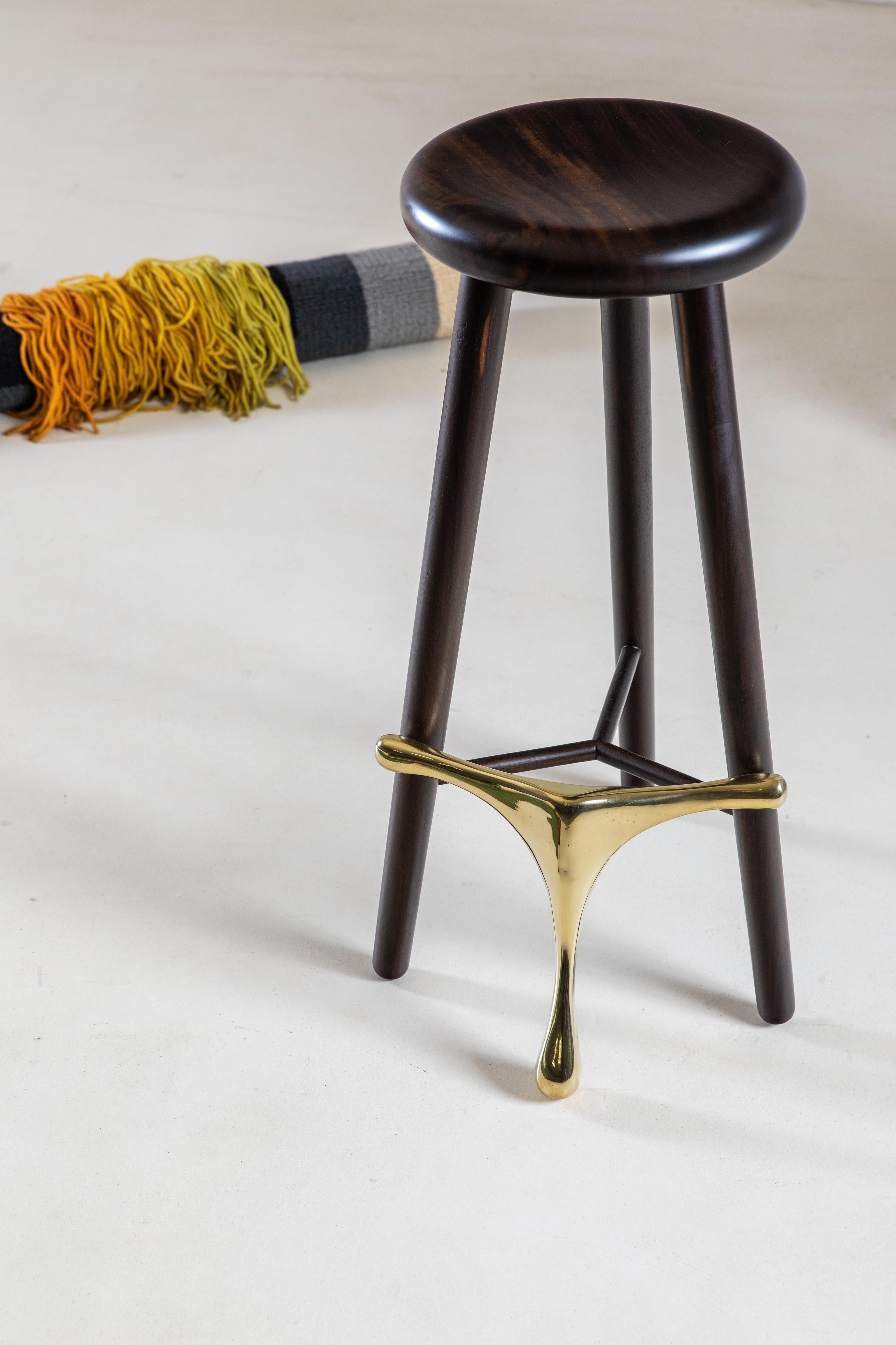 Amparo Braúna and Bronze Stool by Alva Design For Sale 2