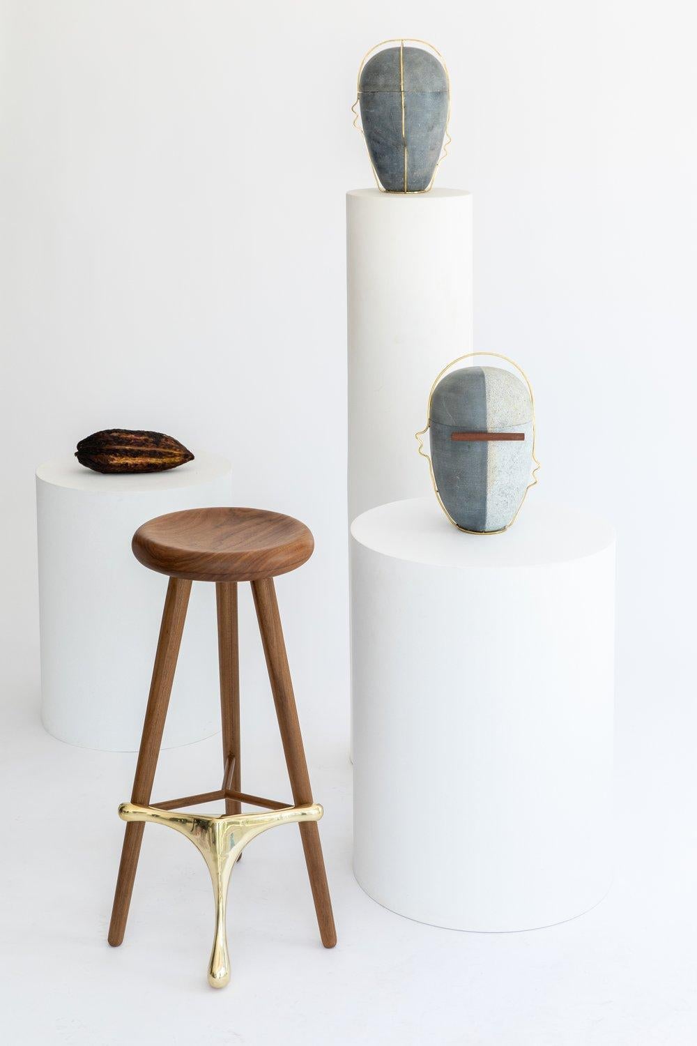 Modern Amparo Freijó and Bronze Stool by Alva Design For Sale