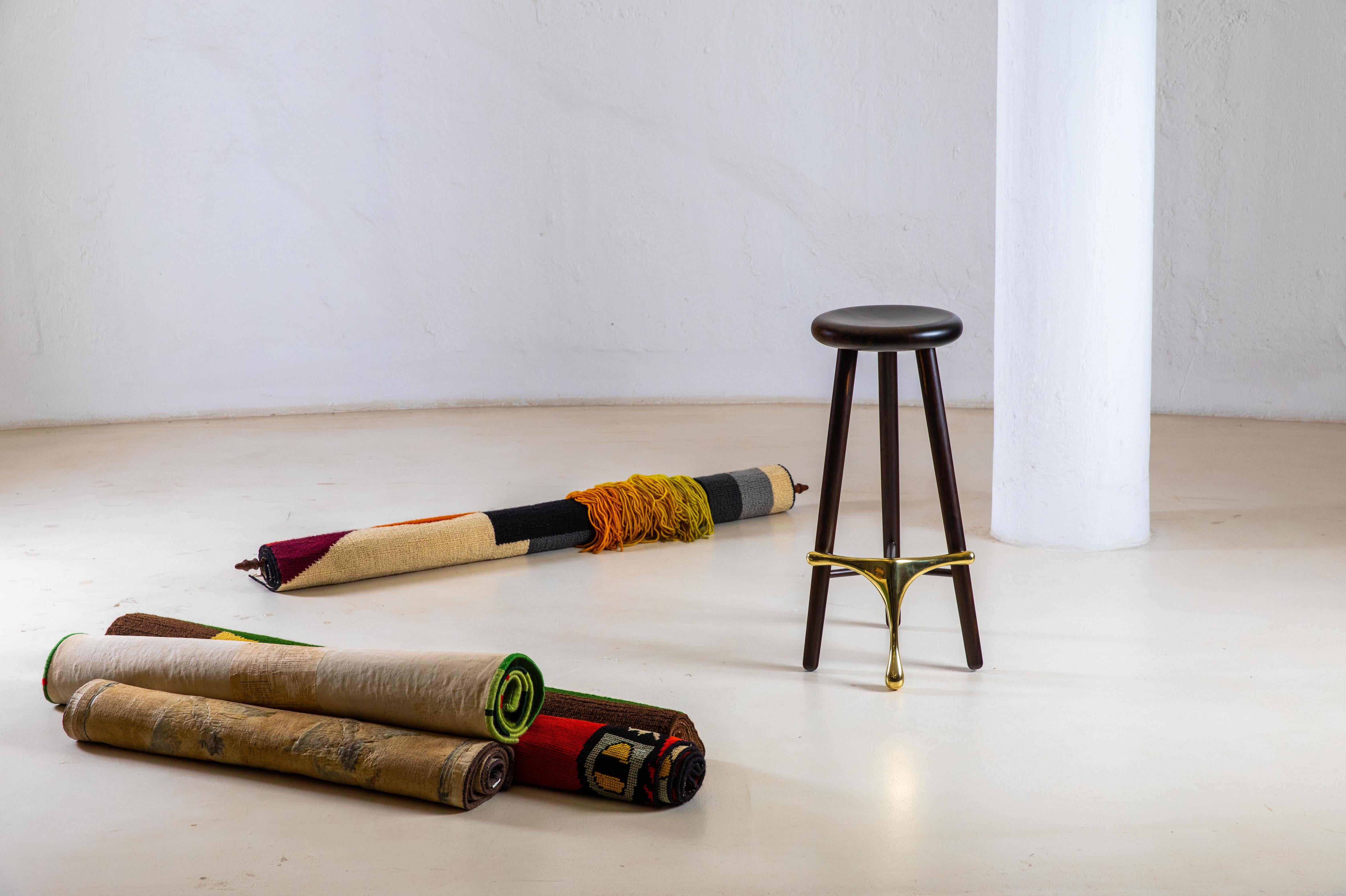 Other Amparo Freijó and Bronze Tall Stool by Alva Design For Sale
