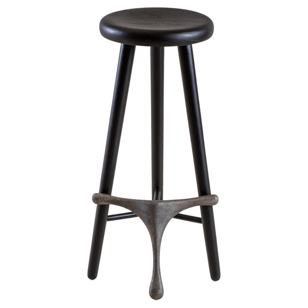 Amparo Jequitibá and Iron Tall Stool by Alva Design For Sale