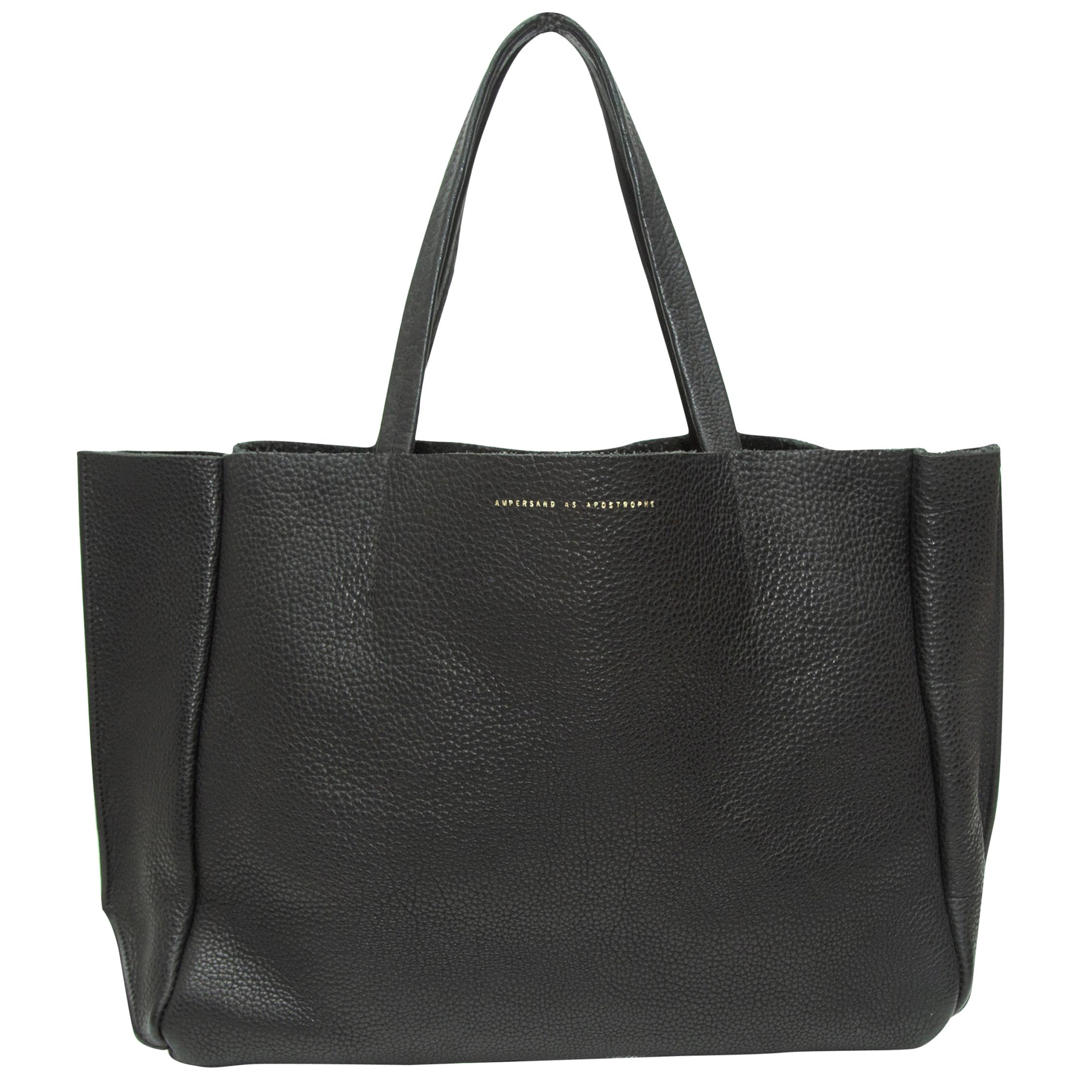 Ampersand As Apostrophe Black Leather Tote Bag