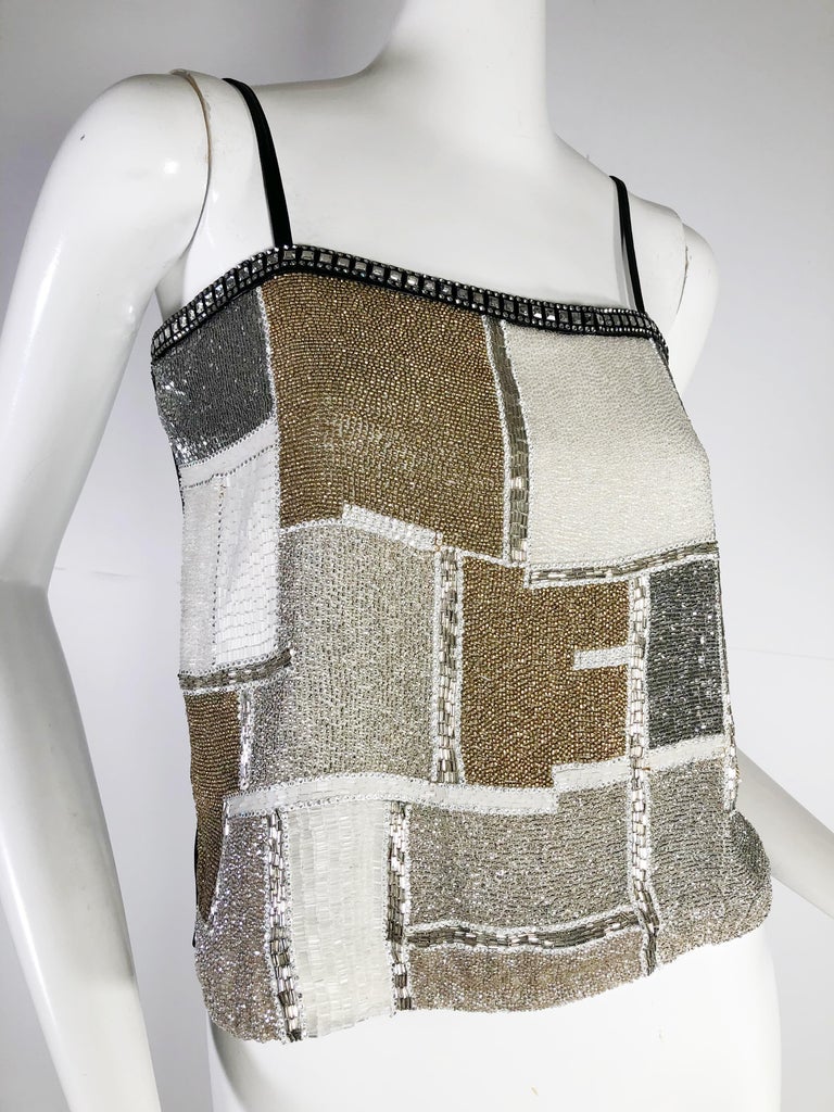 Amphiboles Leather and Beaded Camisole with Rhinestone Trim For Sale at ...