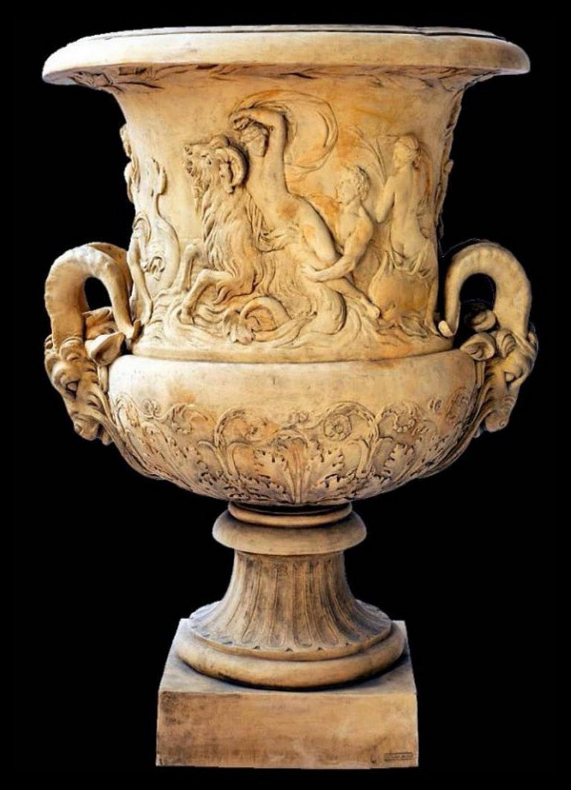 Amphitrite vase, 'Louvre Collection' early 20th century.

Large vases of French origin.
Originals owned by the Louvre Museum.
This is a vase sculpted by Girardon, first sculptor of King Louis XIV, made for the palace of Versailles.

Measures: