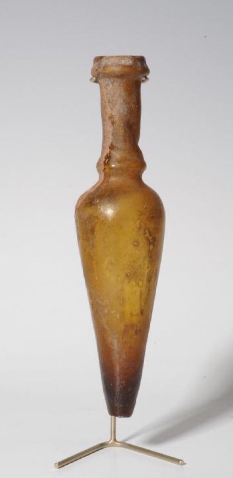 Classical Roman Amphora Amber-Colored Glass Bottle, Roman Period, circa 4th Century AD