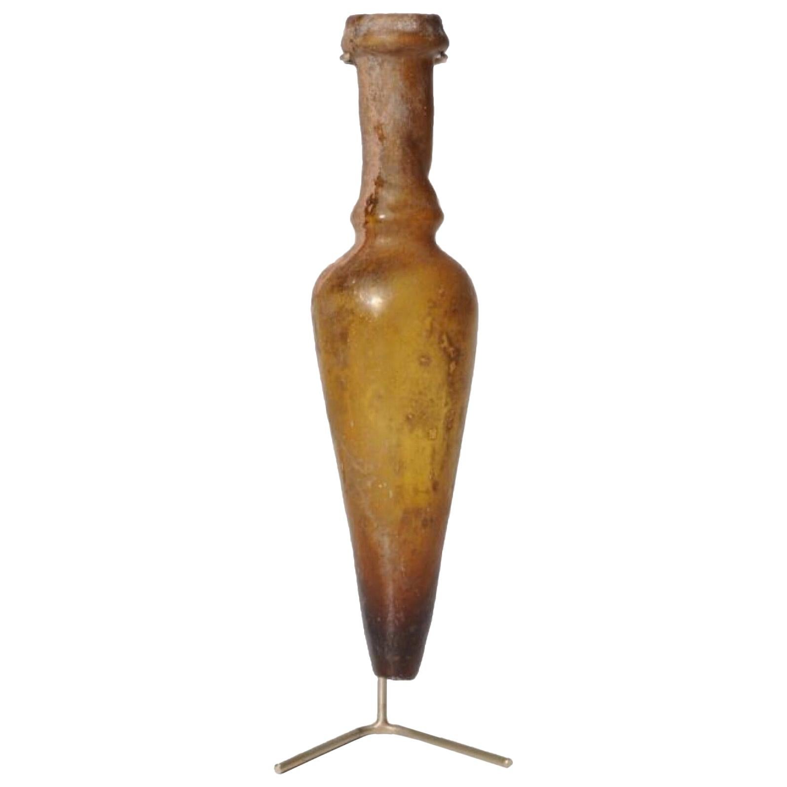 Amphora Amber-Colored Glass Bottle, Roman Period, circa 4th Century AD
