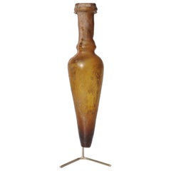 Antique Amphora Amber-Colored Glass Bottle, Roman Period, circa 4th Century AD