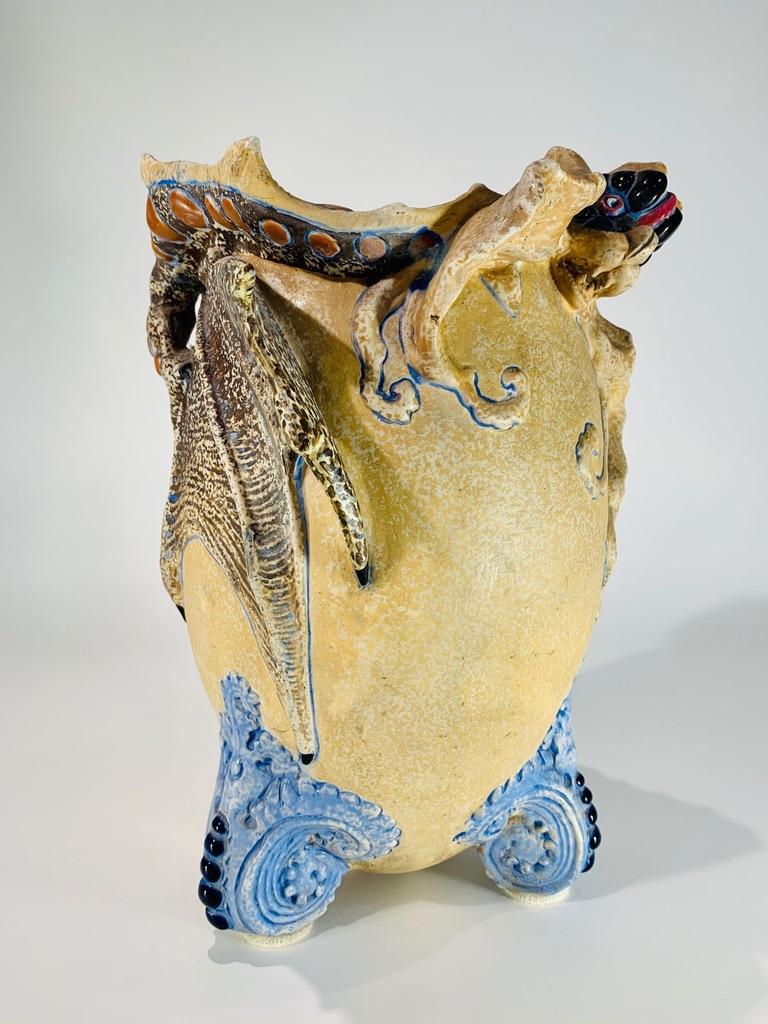 Early 20th Century AMPHORA Art Nouveau Czech polychrome porcelain vase with Dragon circa 1900. For Sale